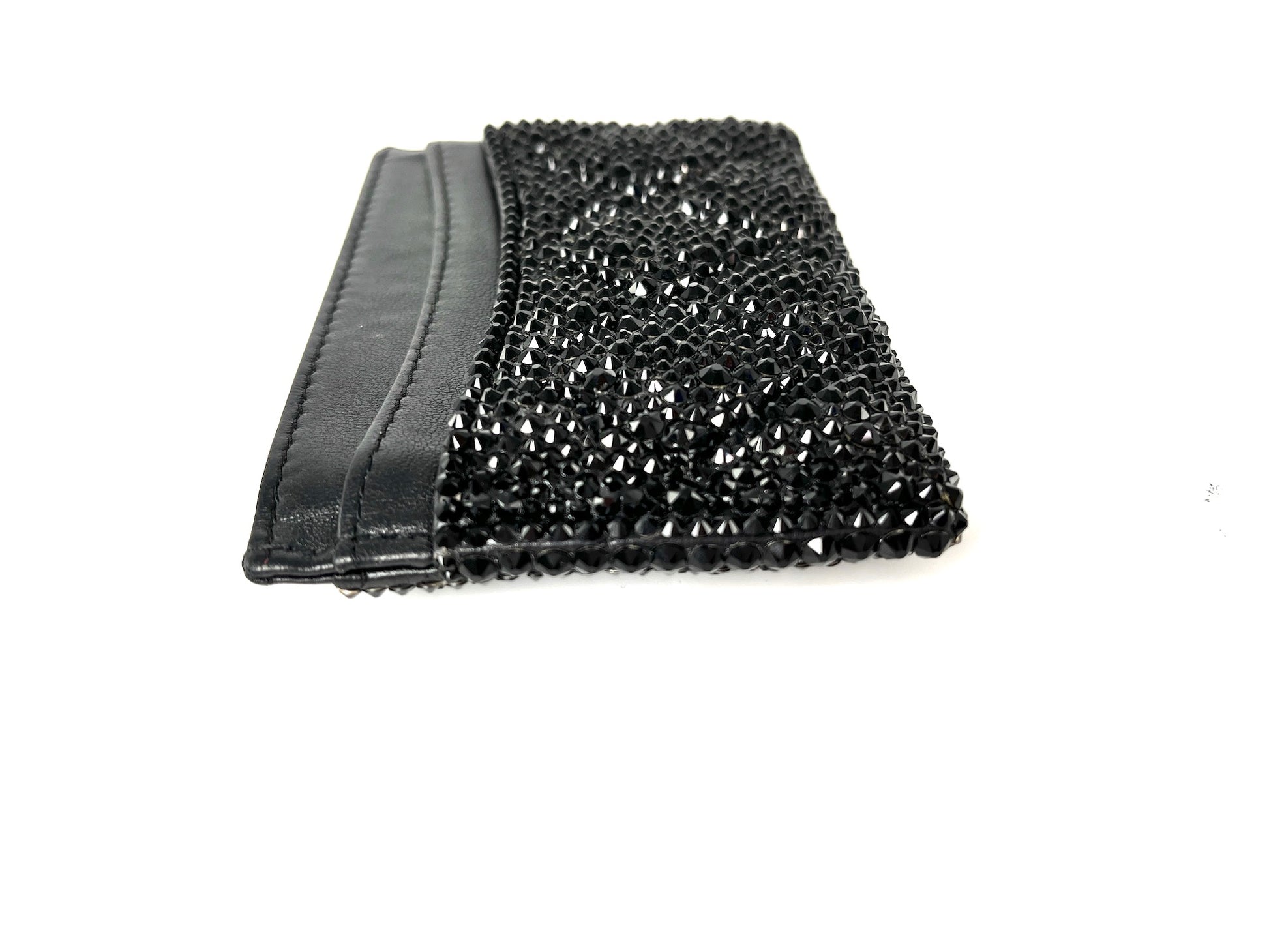 CHANEL Black Swarovski Crystal Leather Card Case Wallet