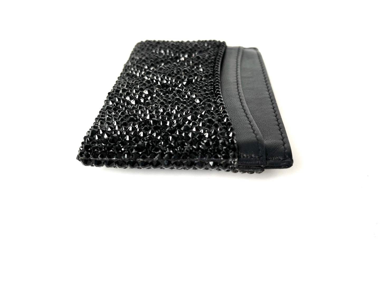 CHANEL Black Swarovski Crystal Leather Card Case Wallet