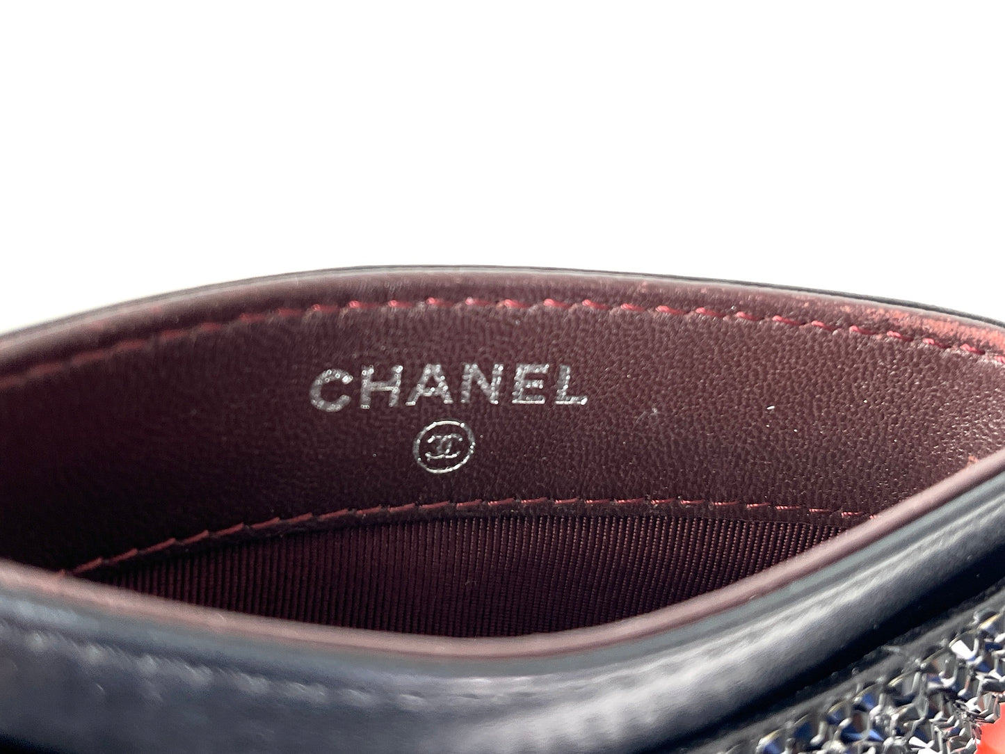 CHANEL Black Swarovski Crystal Leather Card Case Wallet