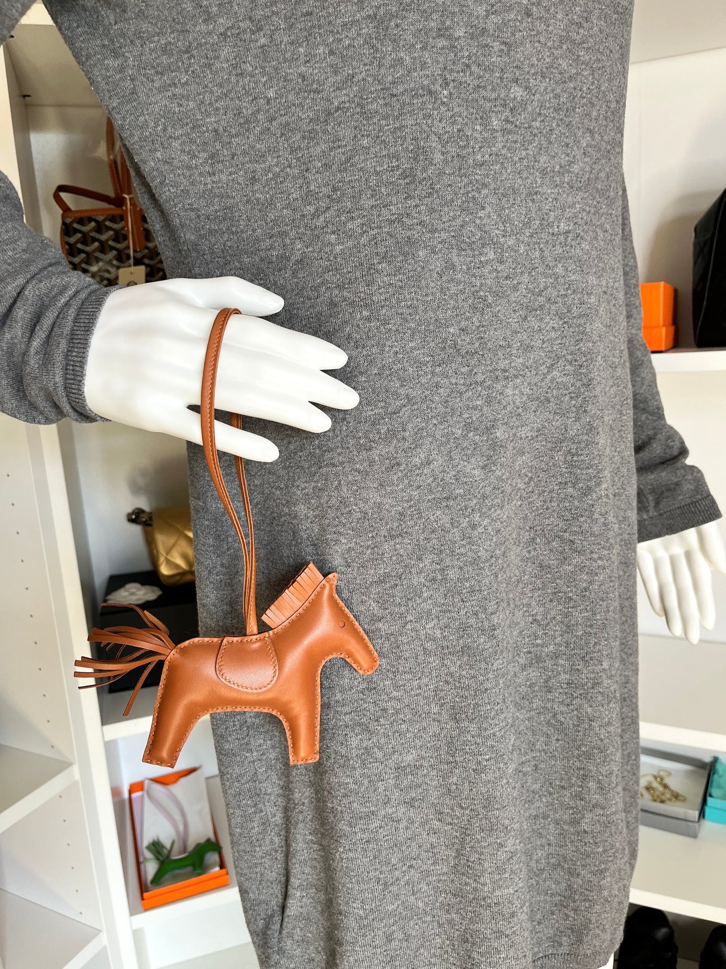 New Hermes Rodeo Gold Monochrome Milo Lambskin MM Bag Charm