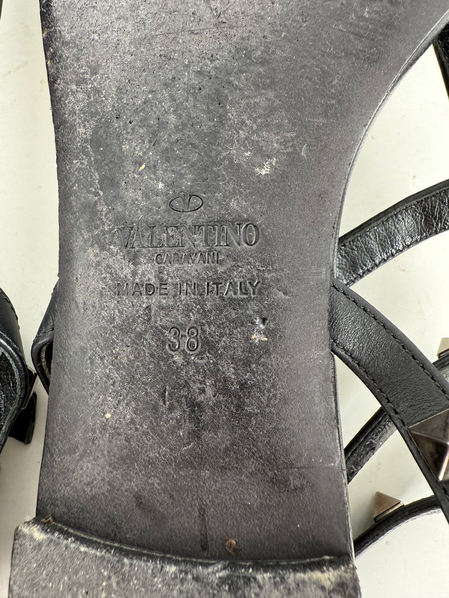 Valentino So Black Noir Rockstud Leather T Strap Sandals 38, 8