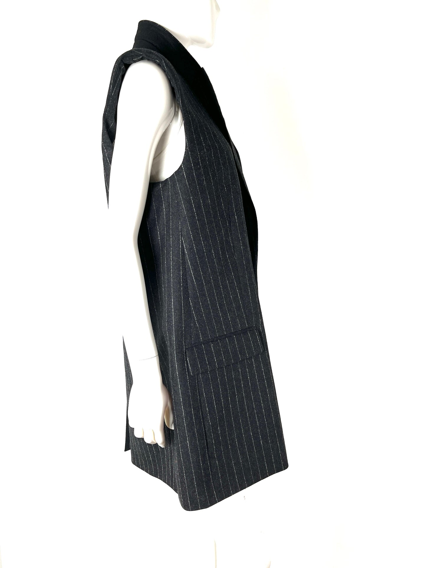 Golden Goose Vest Isolde Jacket Vest Pinstripe Melange Wool Dark Gray 46 10