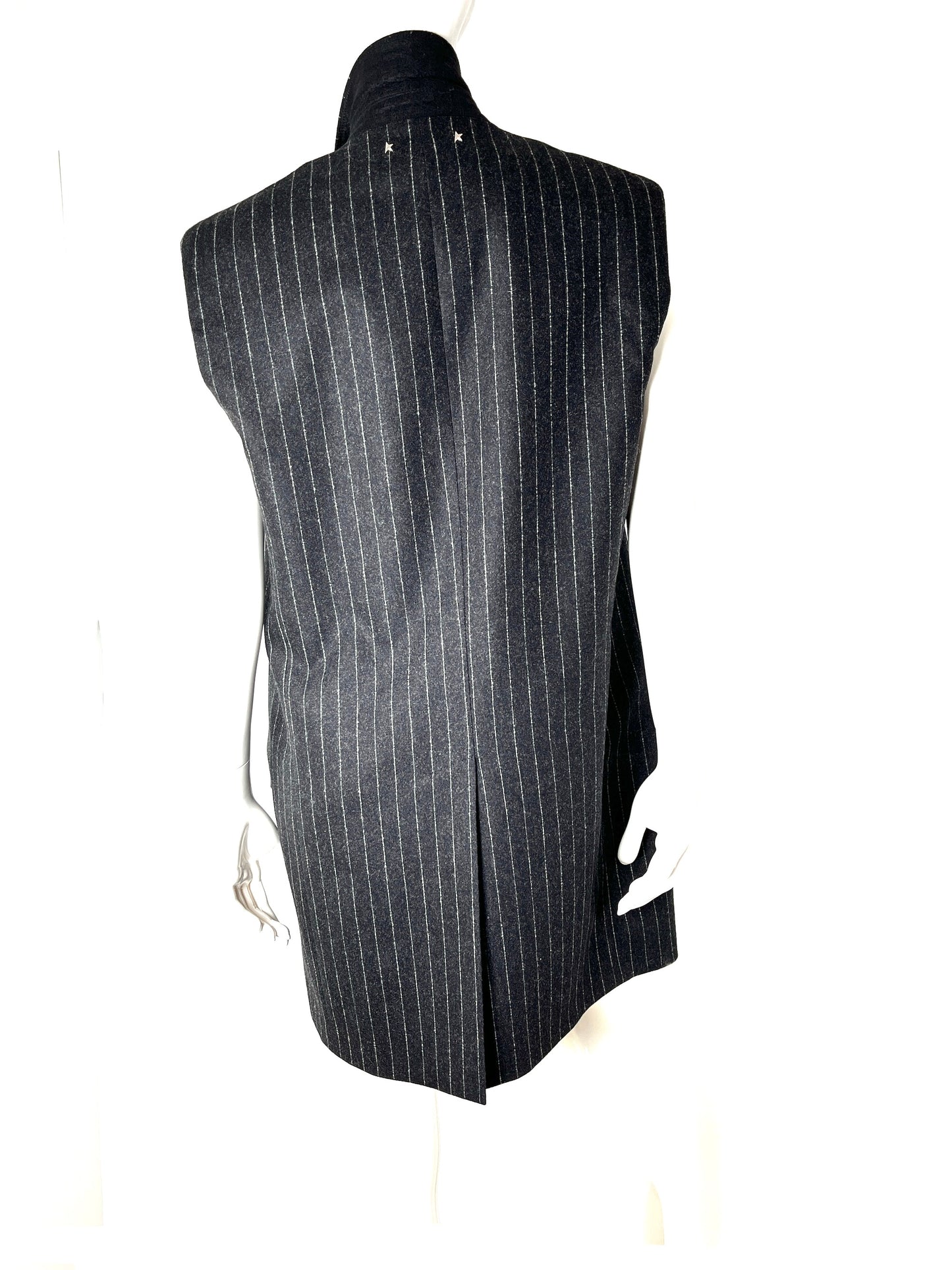 Golden Goose Vest Isolde Jacket Vest Pinstripe Melange Wool Dark Gray 46 10