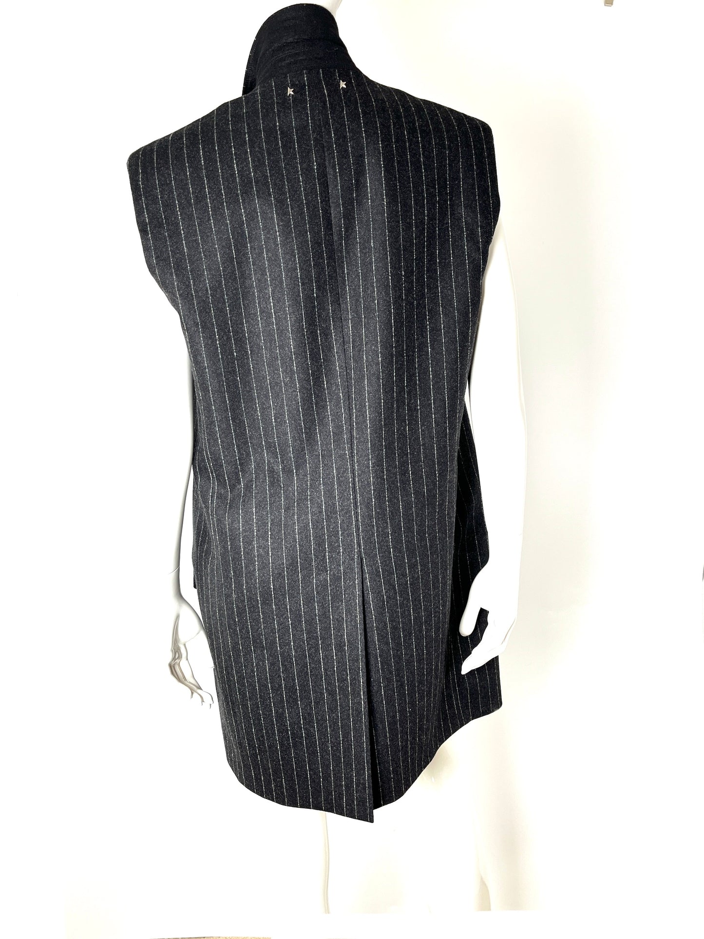 Golden Goose Vest Isolde Jacket Vest Pinstripe Melange Wool Dark Gray 46 10