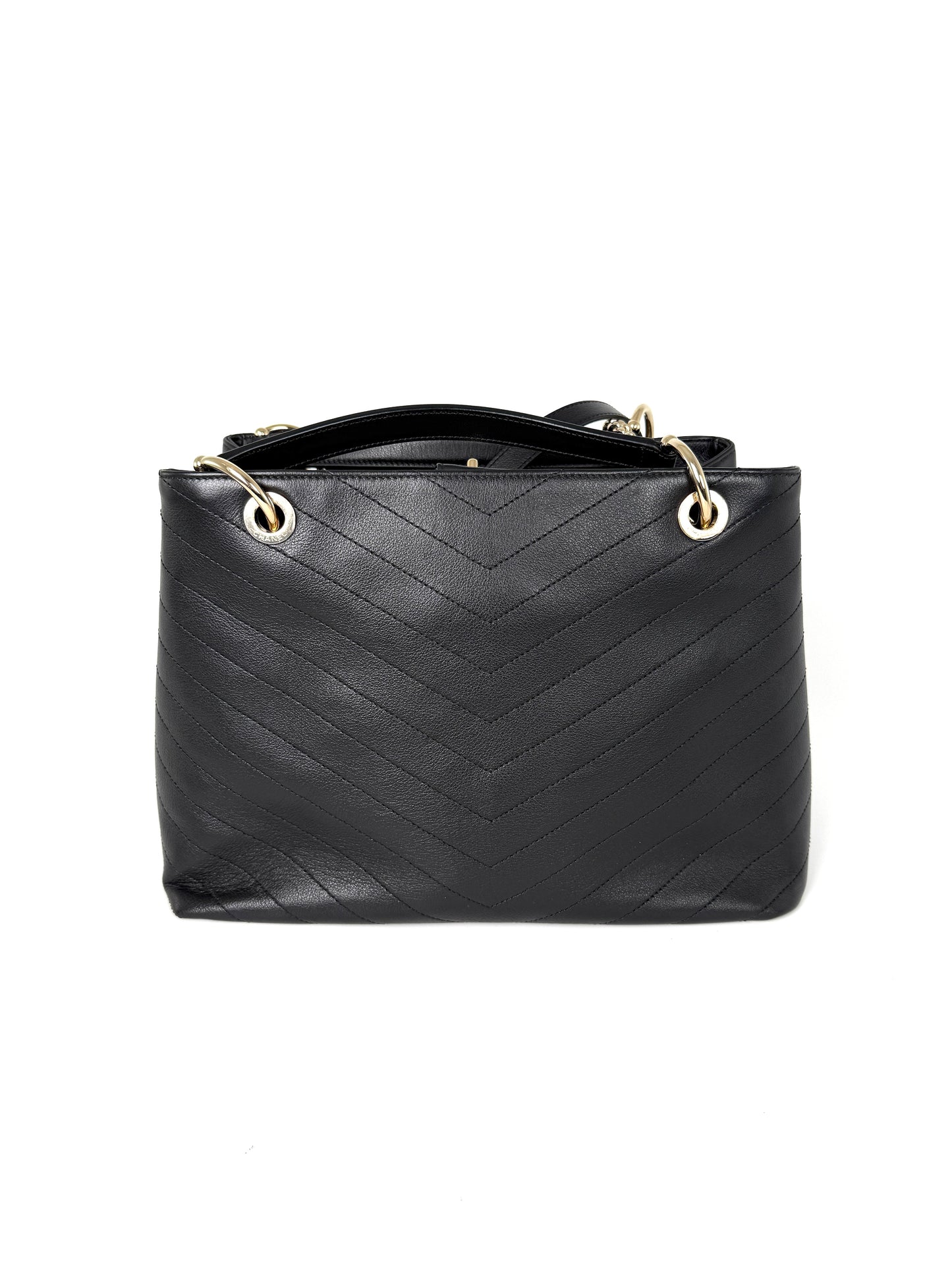 CHANEL Large Chevron Stitched Chic Shopping Black Calfskin Leather Tote Bag