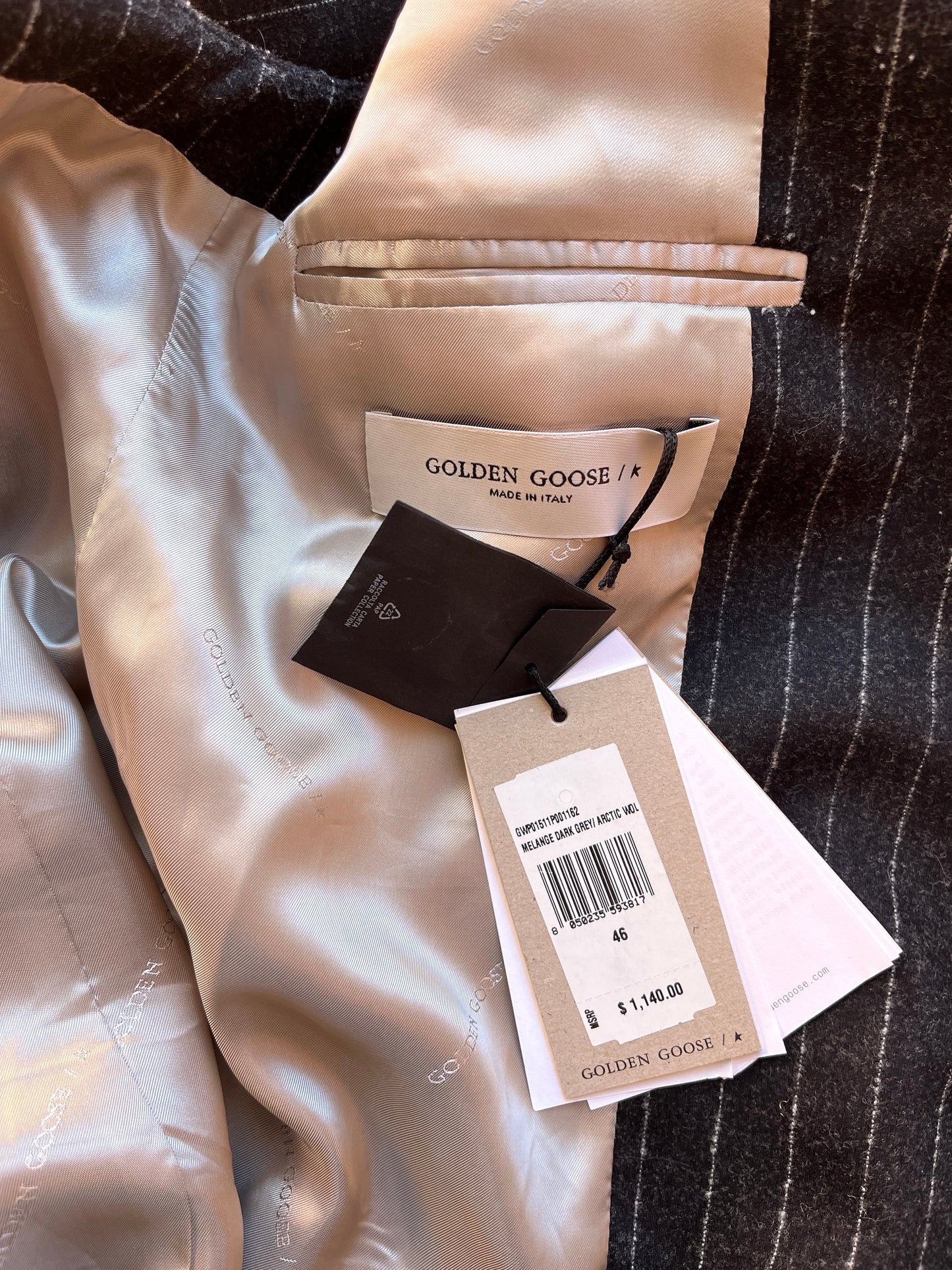 Golden Goose Vest Isolde Jacket Vest Pinstripe Melange Wool Dark Gray 46 10