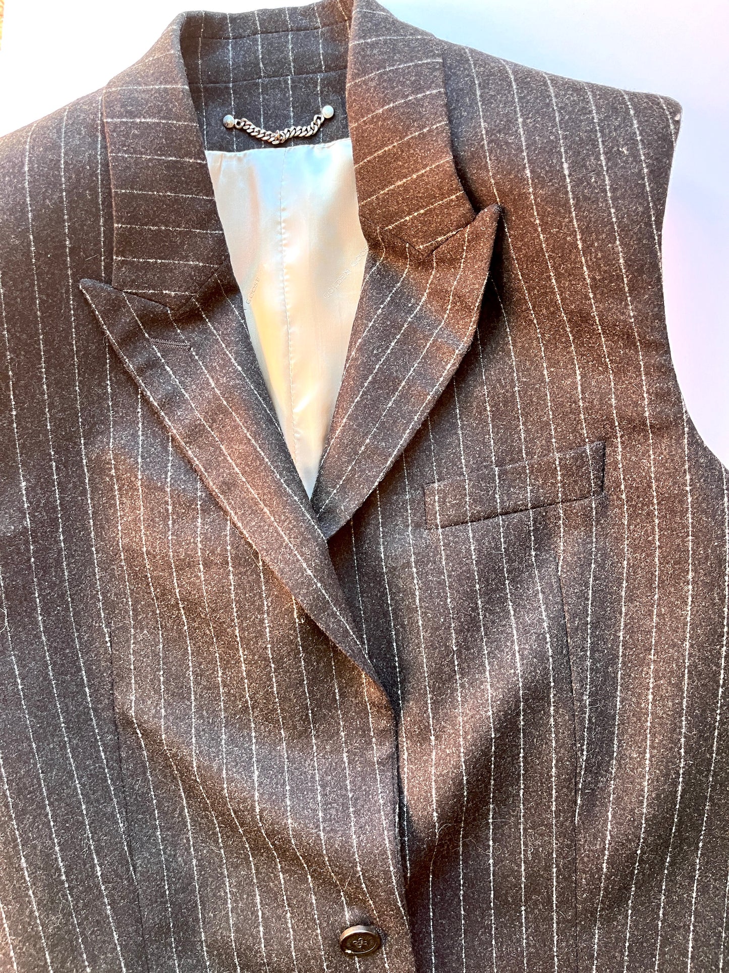 Golden Goose Vest Isolde Jacket Vest Pinstripe Melange Wool Dark Gray 46 10