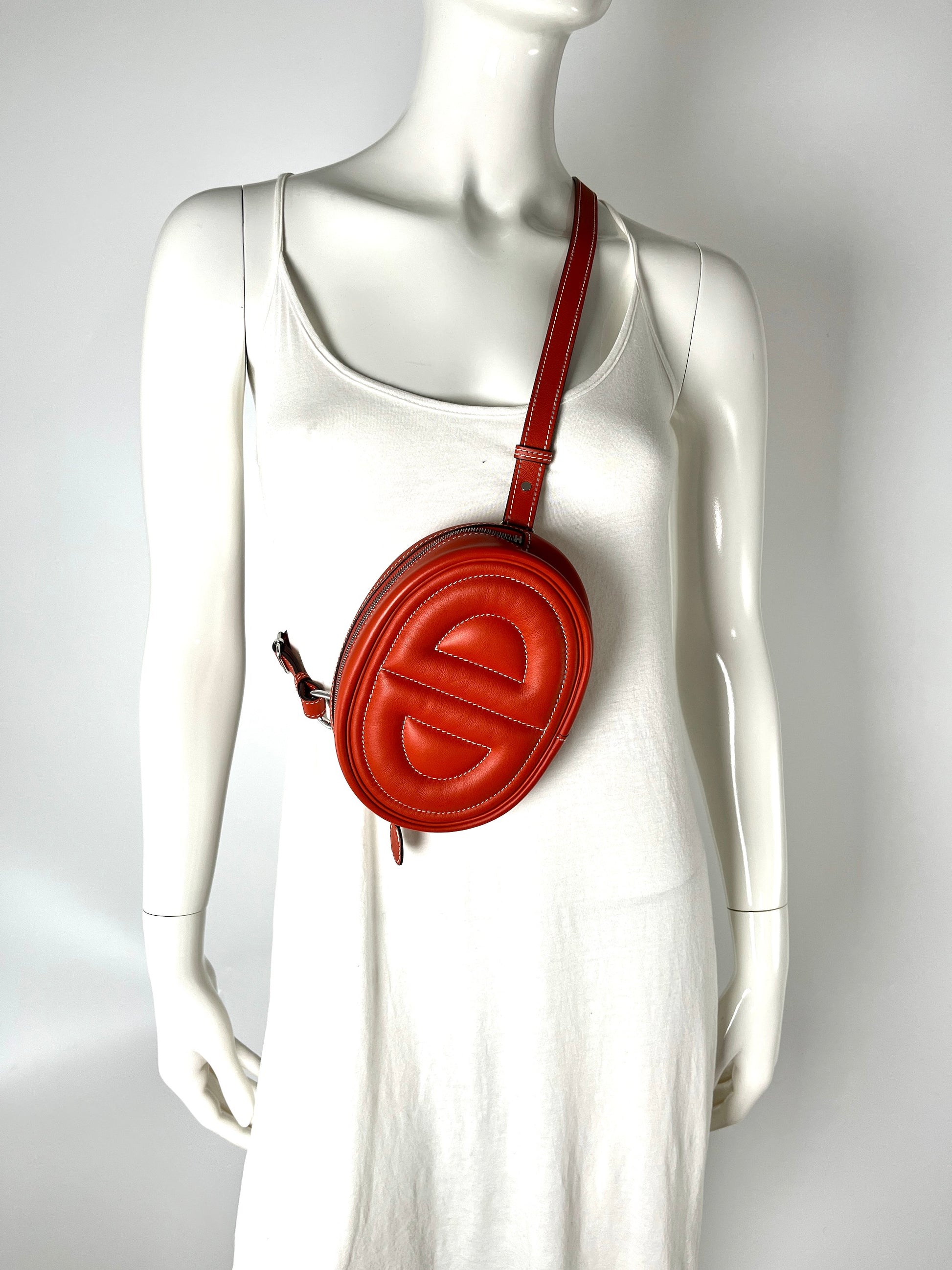 HERMES Brique Pink Swift Leather In The Loop Waist Belt Bum Bag