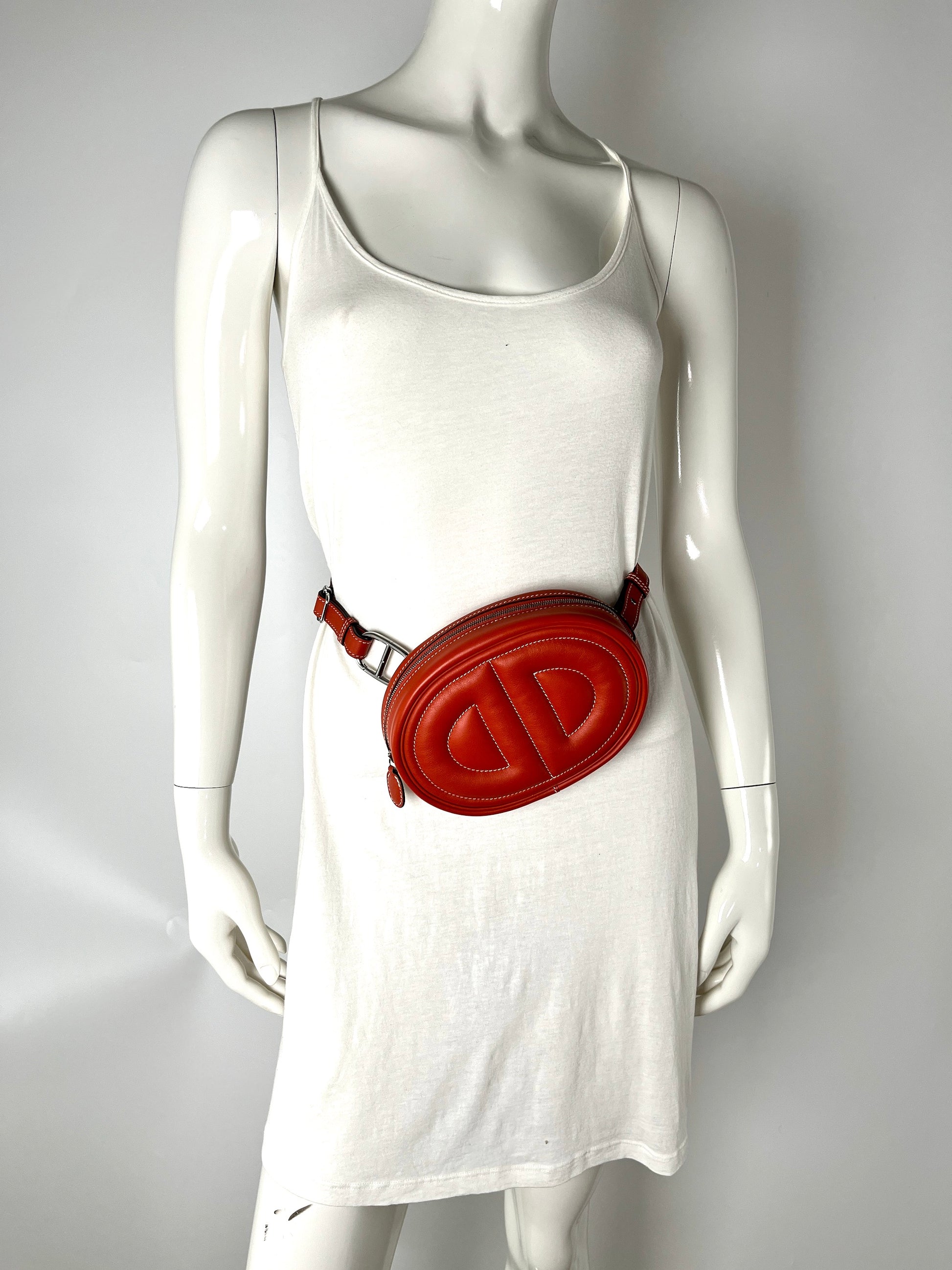 HERMES Brique Pink Swift Leather In The Loop Waist Belt Bum Bag