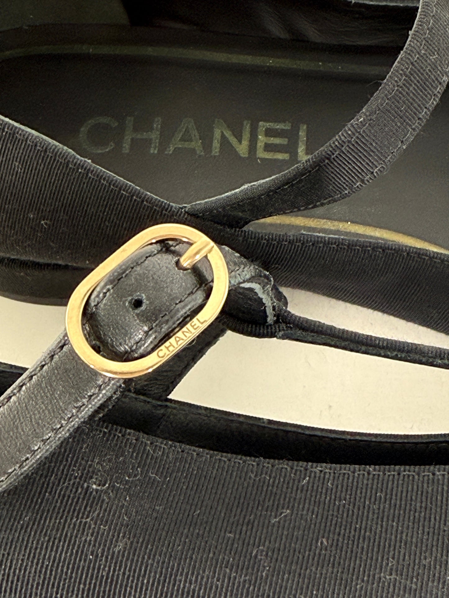 CHANEL Cap Toe Mary Jane Satin Patent Leather CC Logo Low Heel Pumps 39 8.5