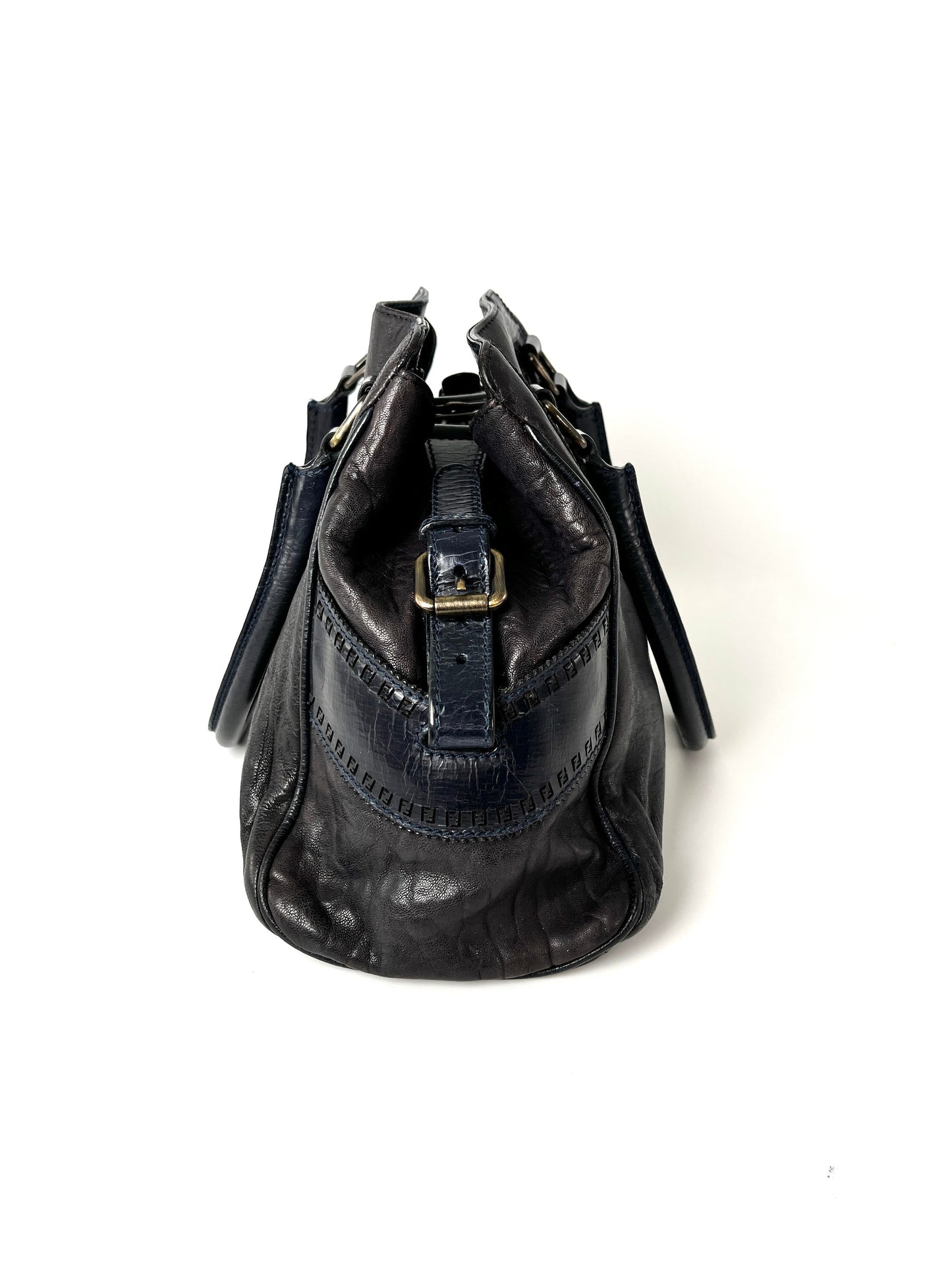 Vintage FENDI Etniko Navy Blue Leather Shoulder  Bag