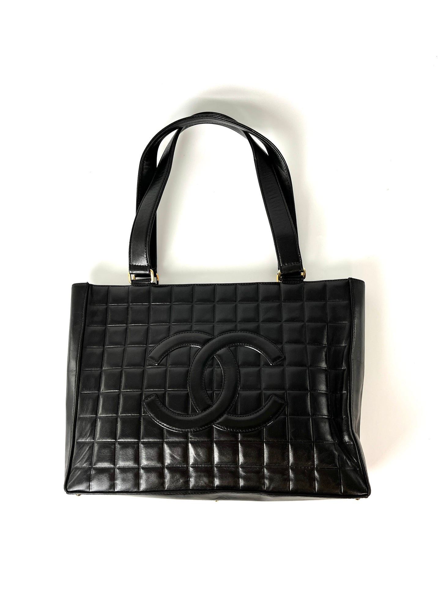 Vintage CHANEL Chocolate Bar Black Leather Shoulder Bag