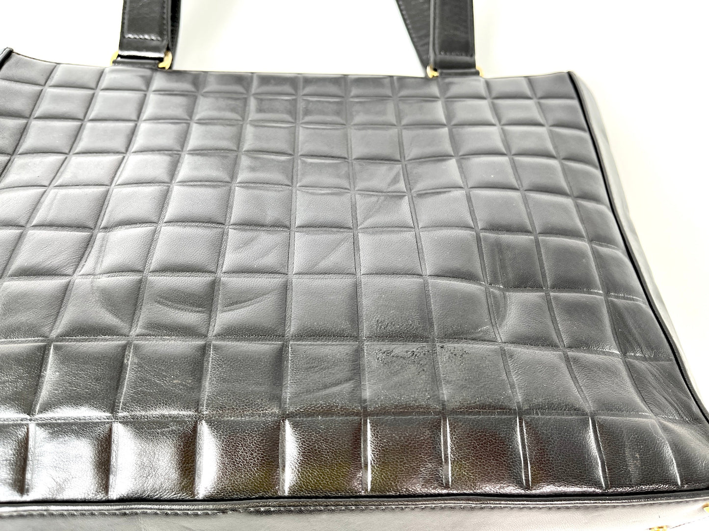 Vintage CHANEL Chocolate Bar Black Leather Shoulder Bag