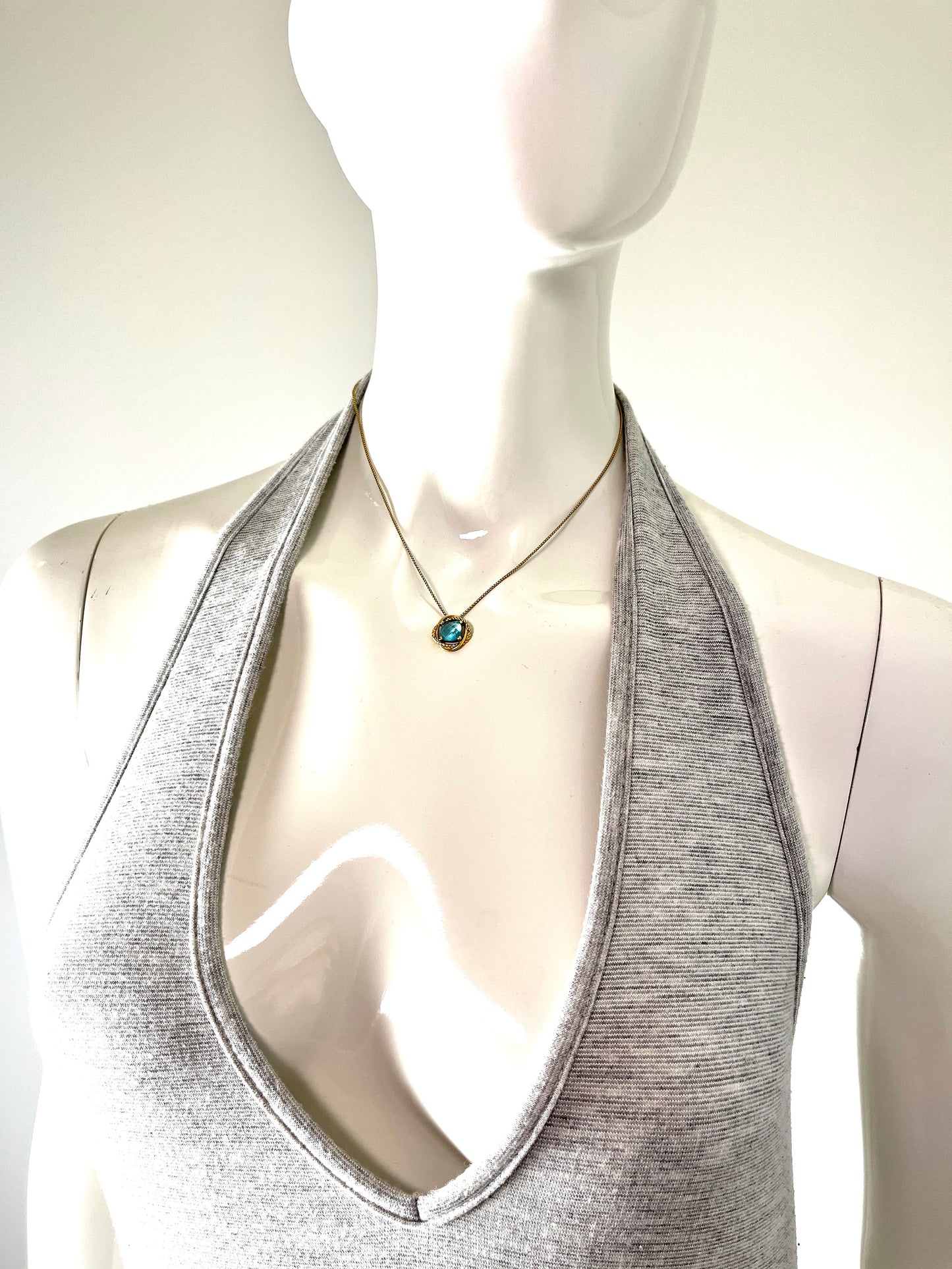 David Yurman Crossover 18k Yellow Gold Blue Topaz Infinity Pendant Necklace