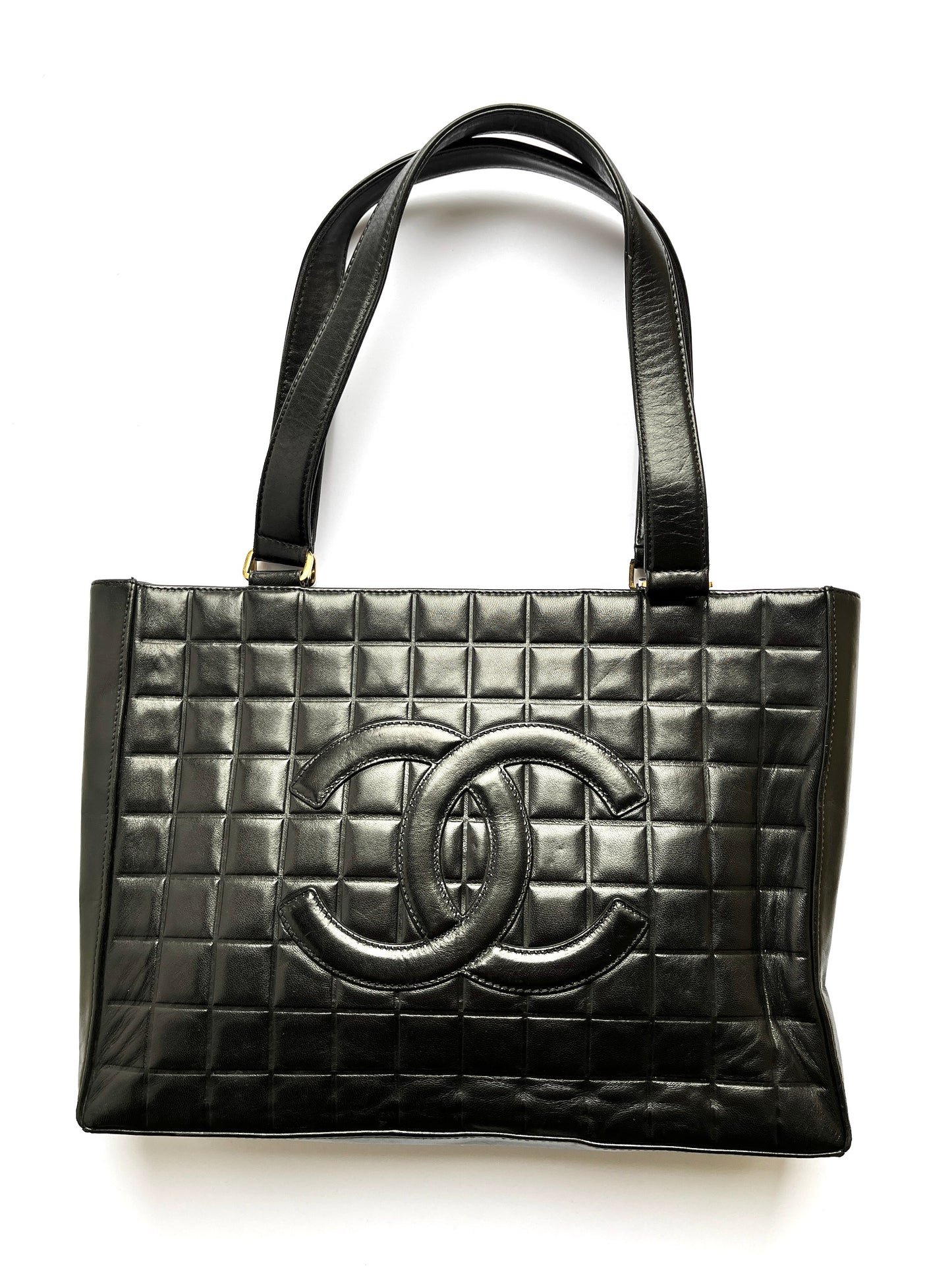 Vintage CHANEL Chocolate Bar Black Leather Shoulder Bag