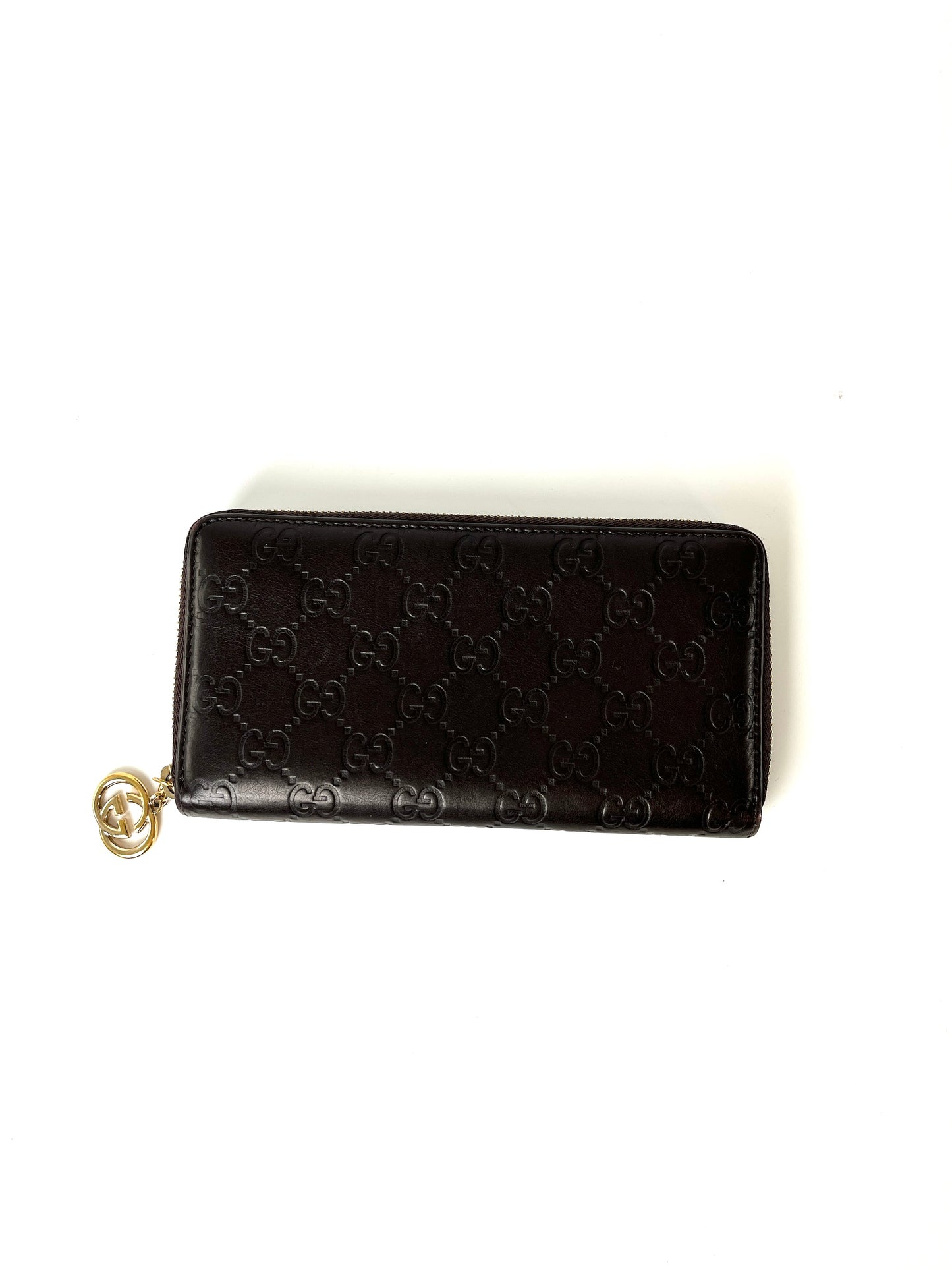 Vintage Gucci Guccissima Monogram Dark Brown Leather Long Zip Wallet