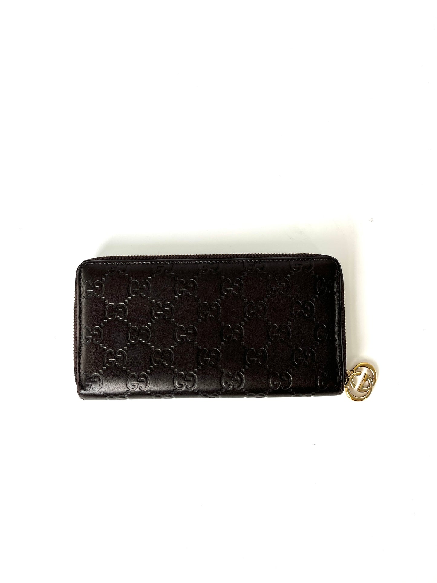 Vintage Gucci Guccissima Monogram Dark Brown Leather Long Zip Wallet