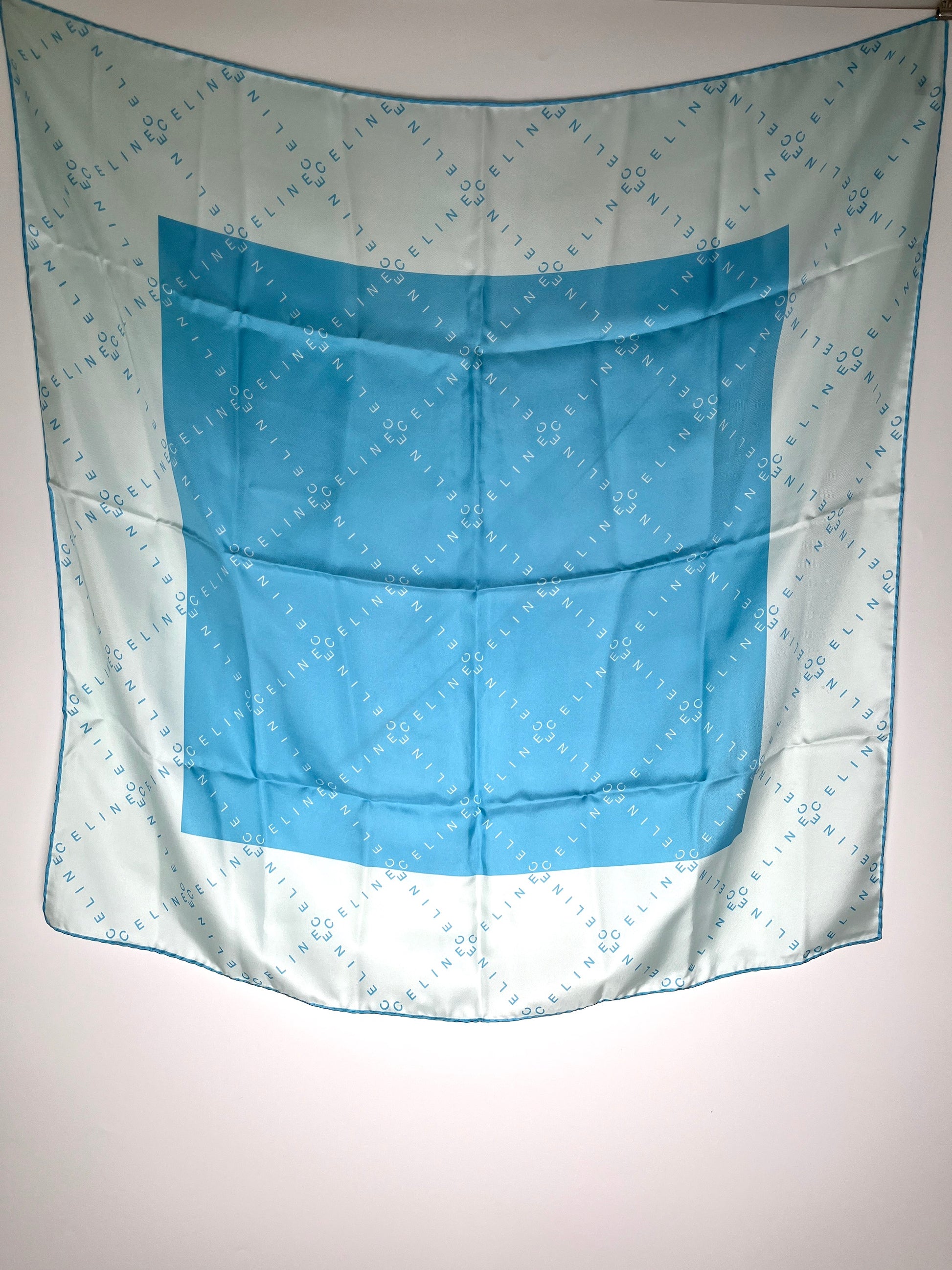 Celine Silk Light Blue Print Square Scarf