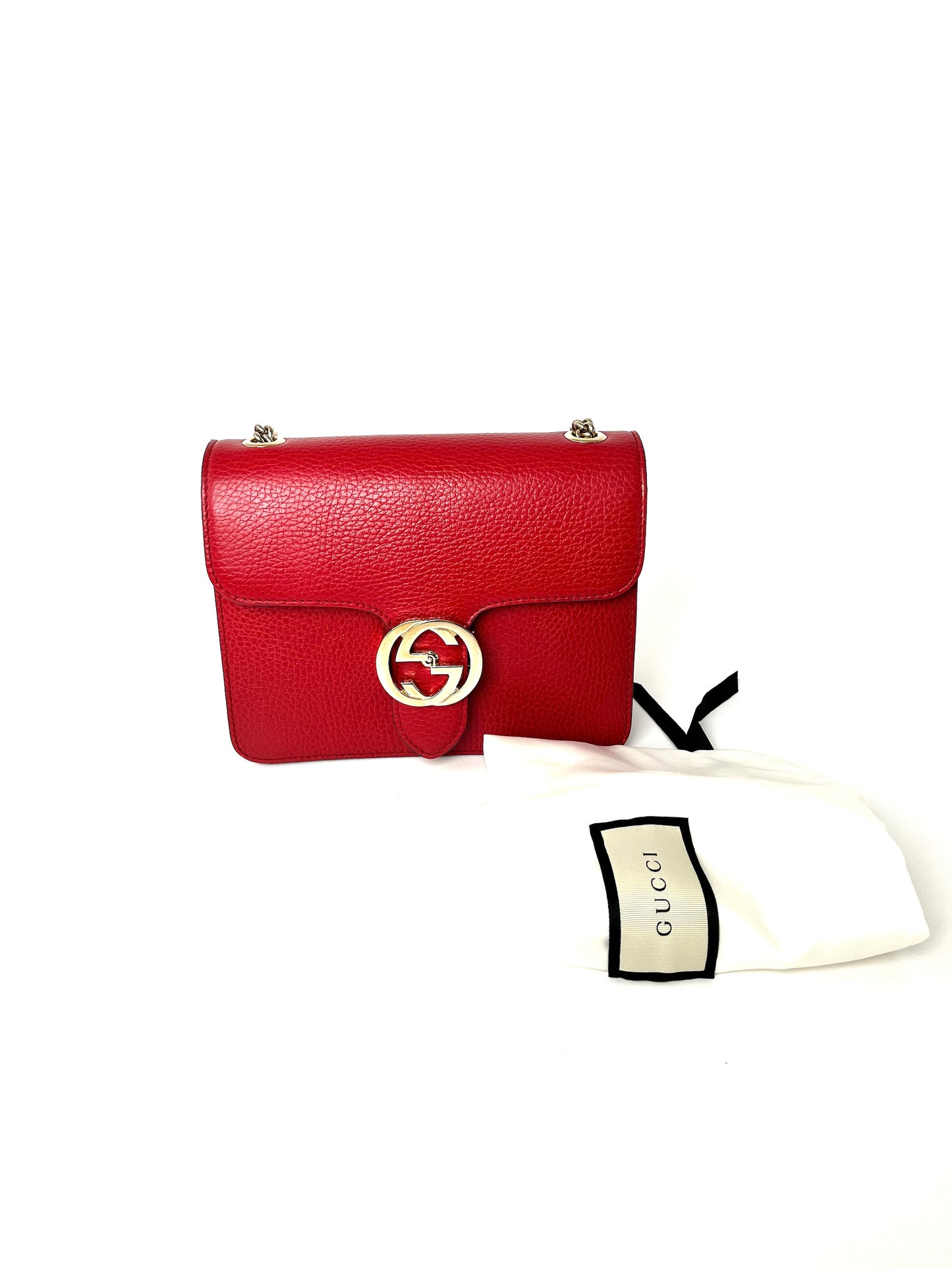 Gucci Dollar Red Leather Interlocking GG Crossbody Shoulder Bag