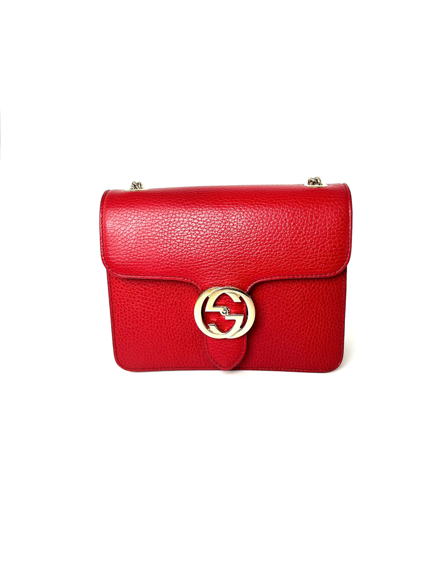 Gucci Dollar Red Leather Interlocking GG Crossbody Shoulder Bag