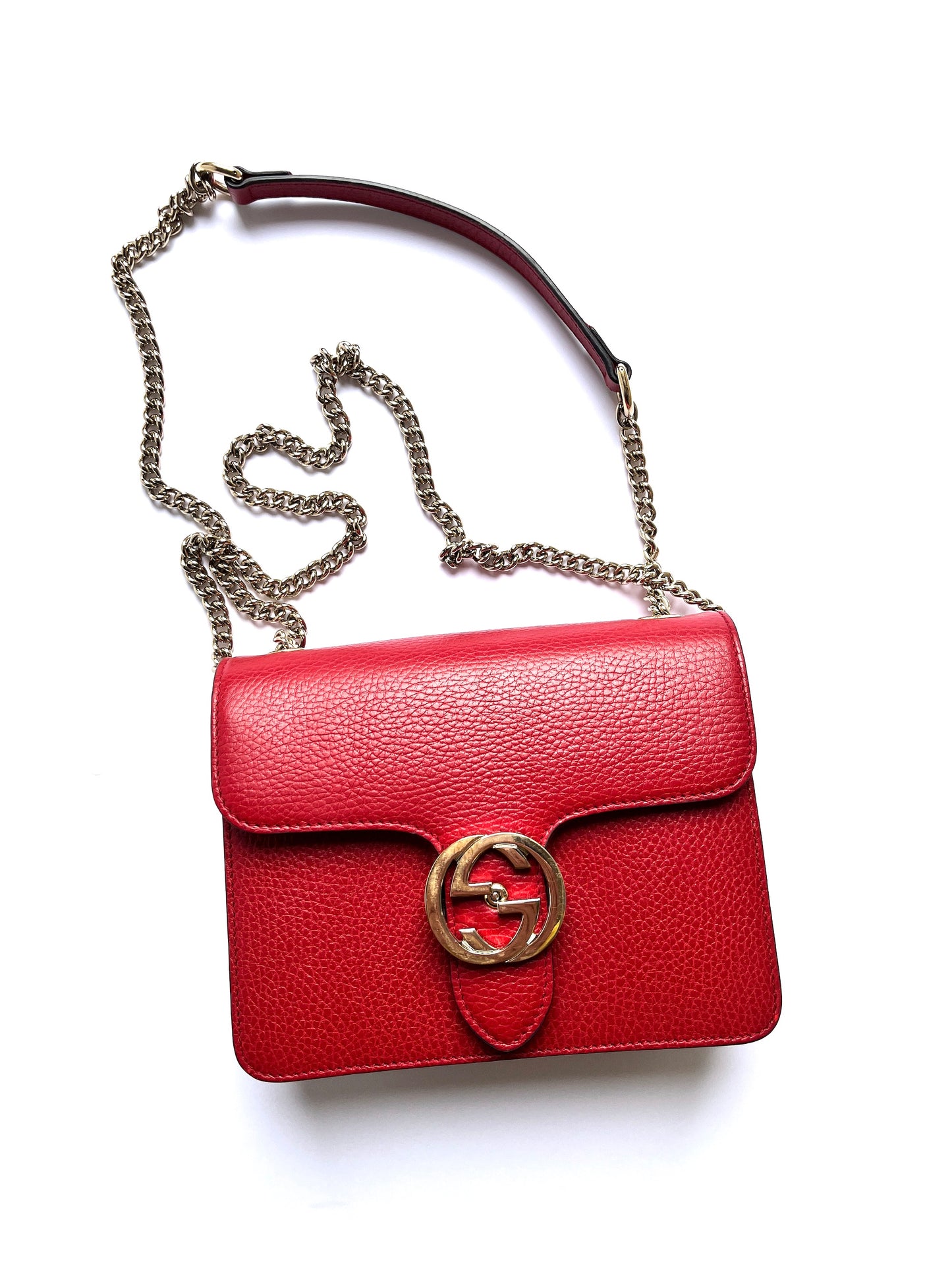 Gucci Dollar Red Leather Interlocking GG Crossbody Shoulder Bag