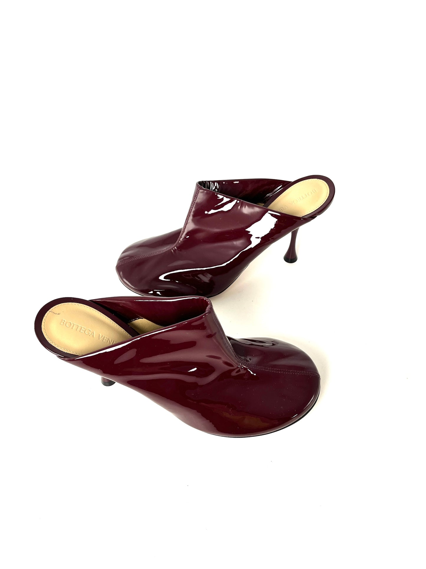 New Bottega Veneta Dot Sock Mules Slip on Round Toe Pumps Burgundy Patent Leather 40.5 9.5