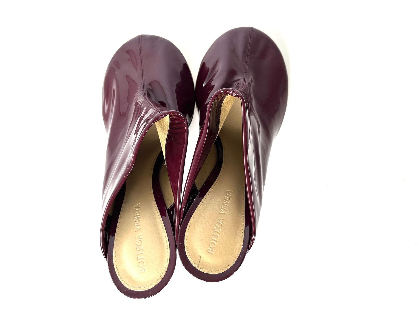 New Bottega Veneta Dot Sock Mules Slip on Round Toe Pumps Burgundy Patent Leather 40.5 9.5