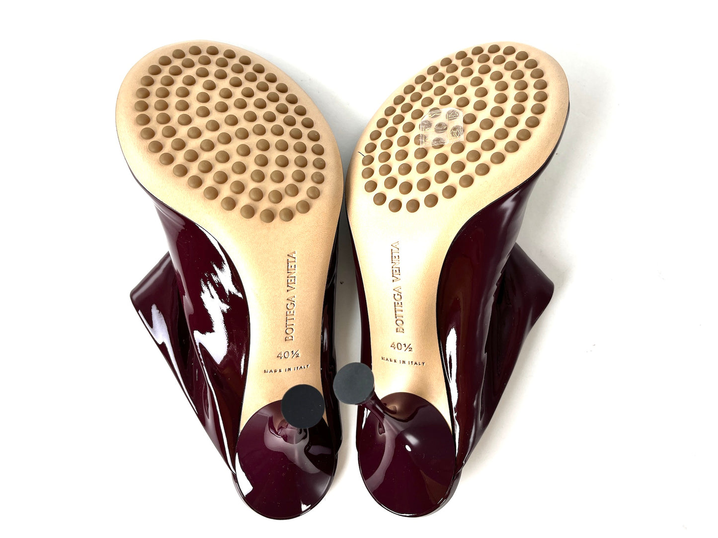 New Bottega Veneta Dot Sock Mules Slip on Round Toe Pumps Burgundy Patent Leather 40.5 9.5