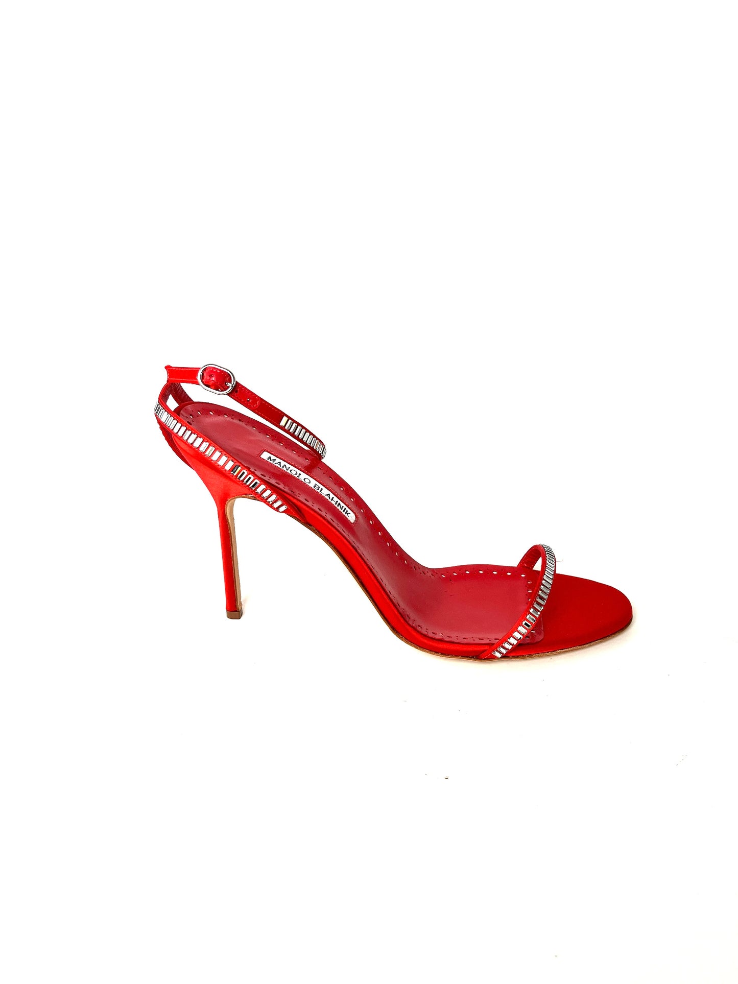 New Manolo Blahnik Crinastra Red Rhinestone Satin Sandals 42 11.5