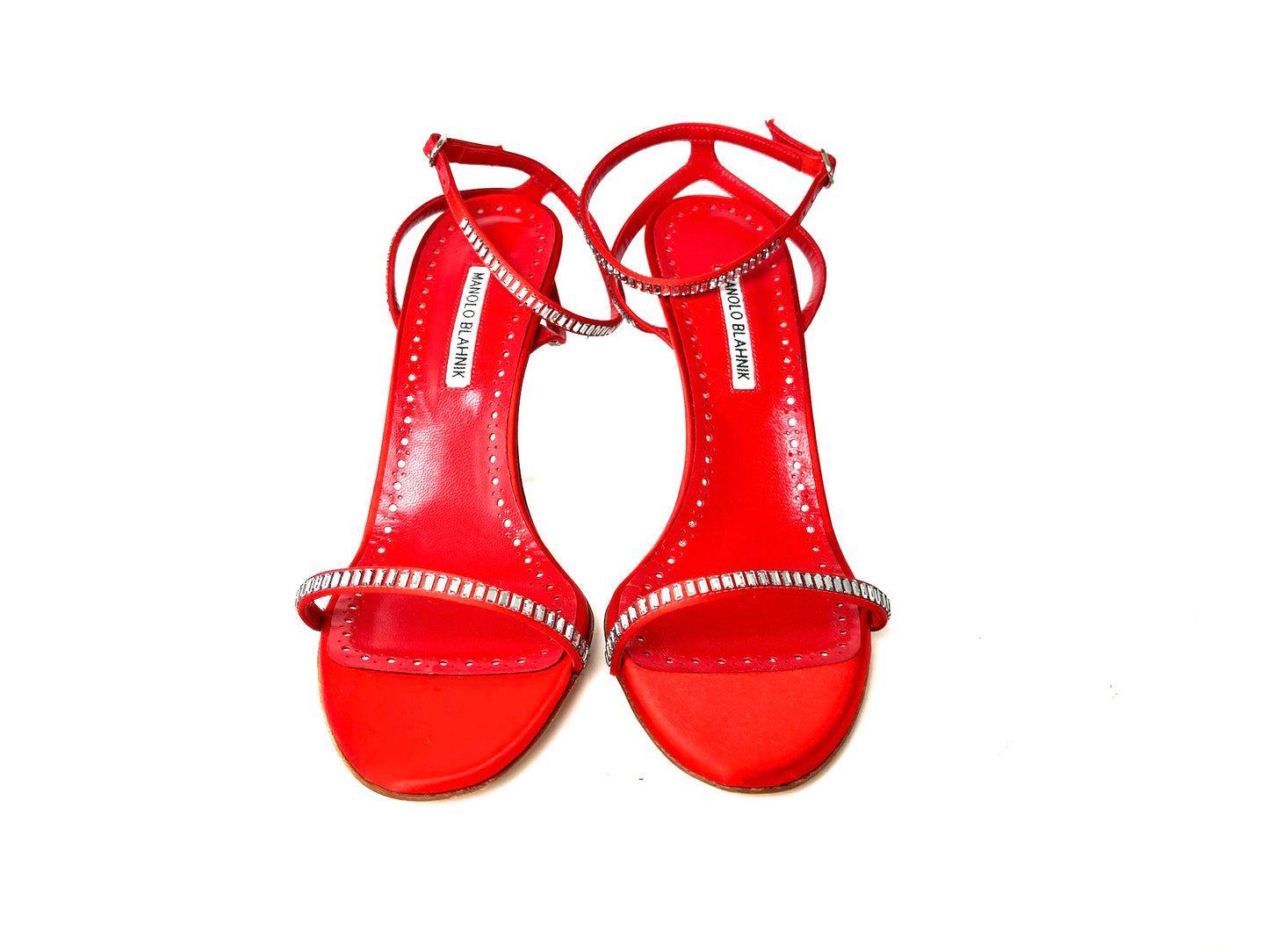 New Manolo Blahnik Crinastra Red Rhinestone Satin Sandals 42 11.5