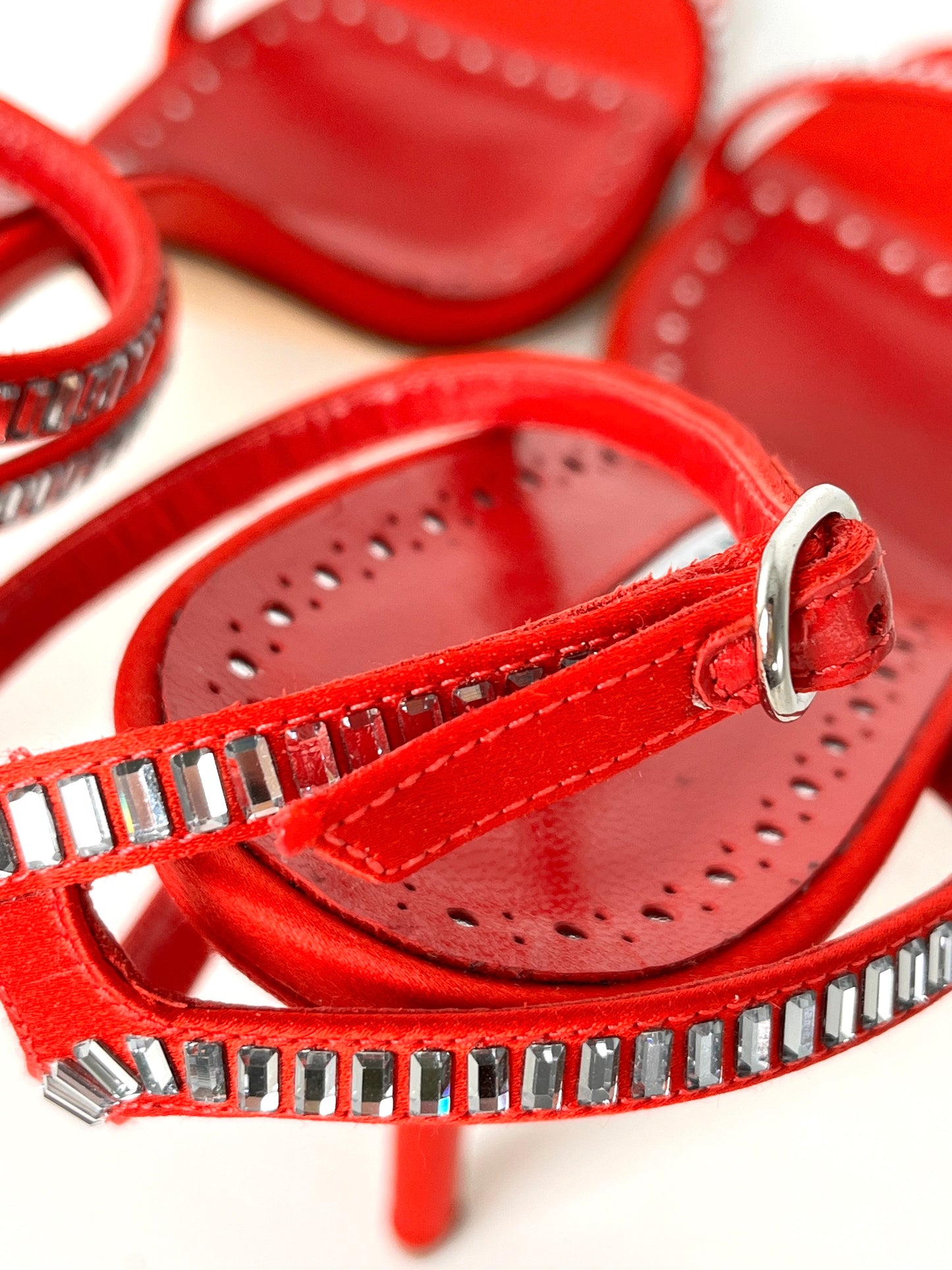 New Manolo Blahnik Crinastra Red Rhinestone Satin Sandals 42 11.5