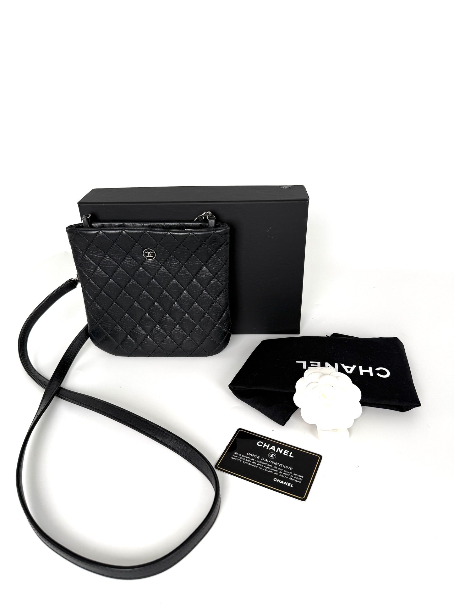 CHANEL Aged Calfskin CC Quilted Uniform Crossbody Black Bag