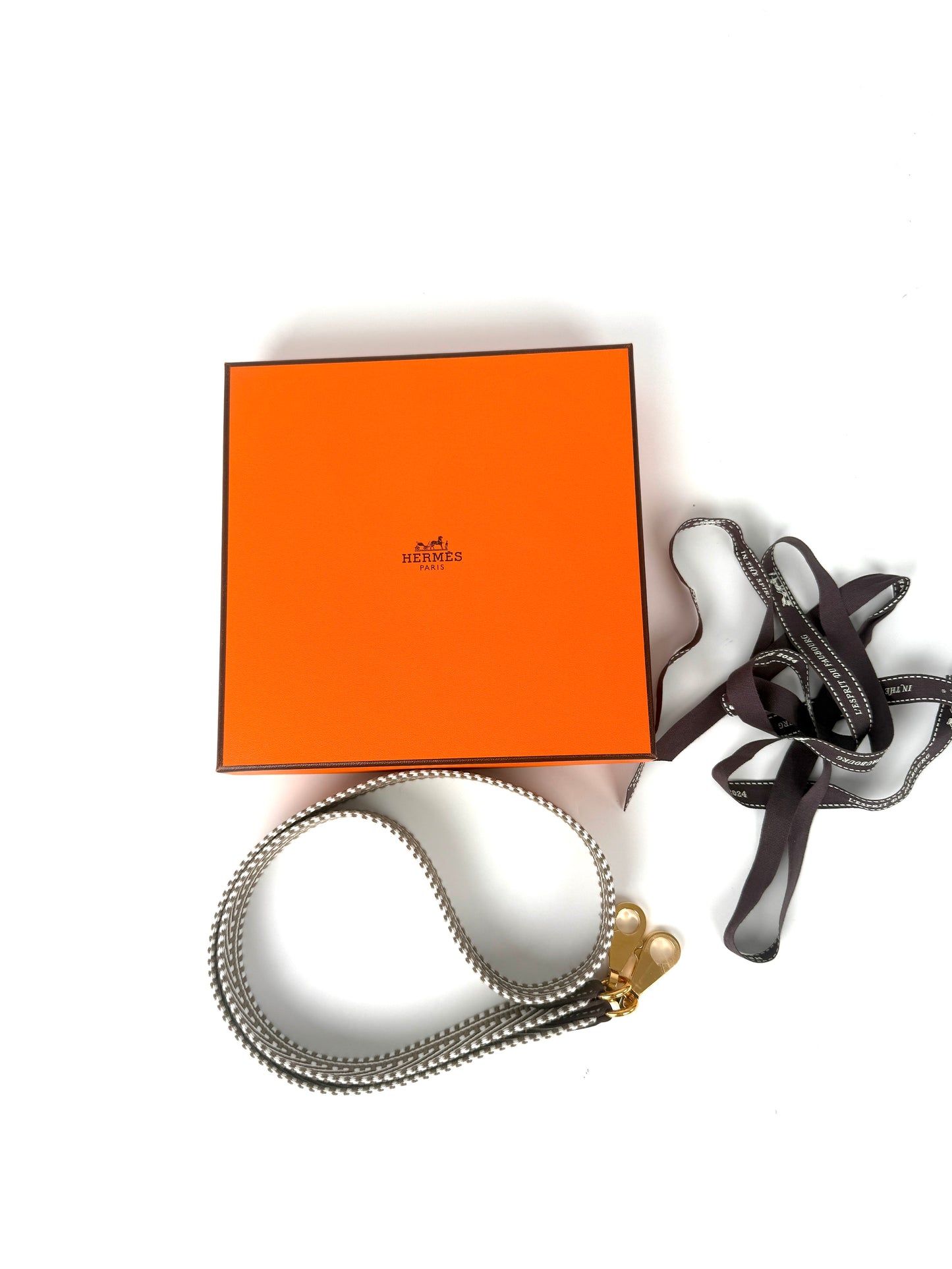 HERMES Bandouliere 25mm Sangle Cavale Canvas Leather Gris Pale Etoupe Bag Strap