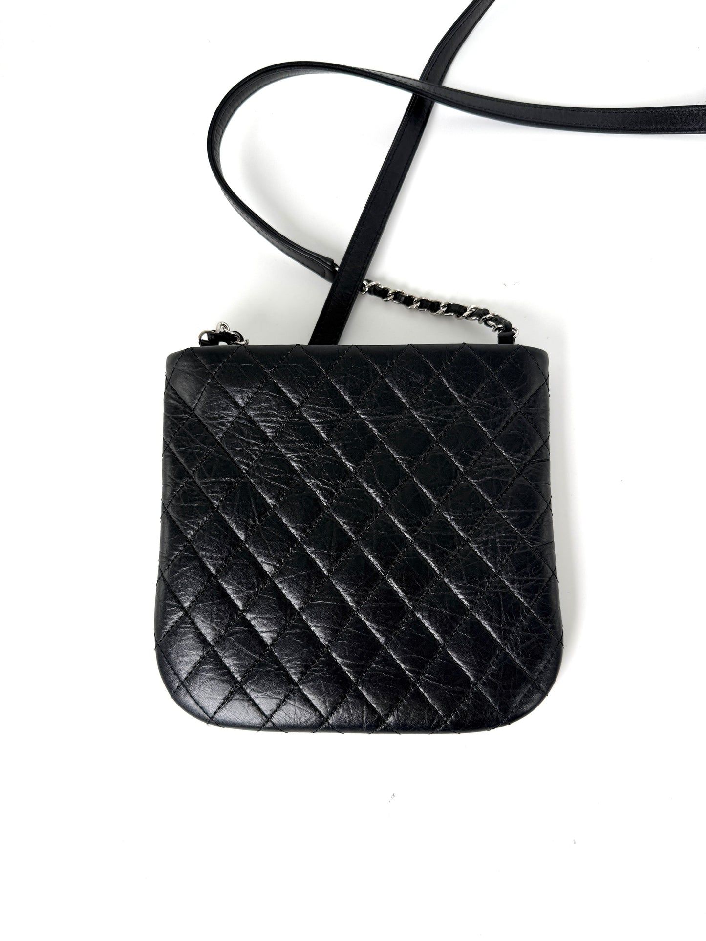 CHANEL Aged Calfskin CC Quilted Uniform Crossbody Black Bag