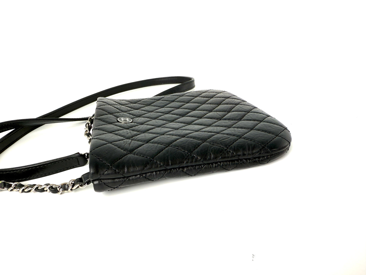 CHANEL Aged Calfskin CC Quilted Uniform Crossbody Black Bag