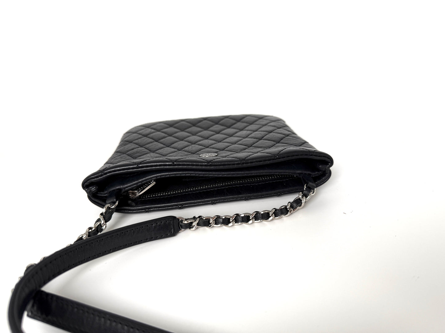 CHANEL Aged Calfskin CC Quilted Uniform Crossbody Black Bag