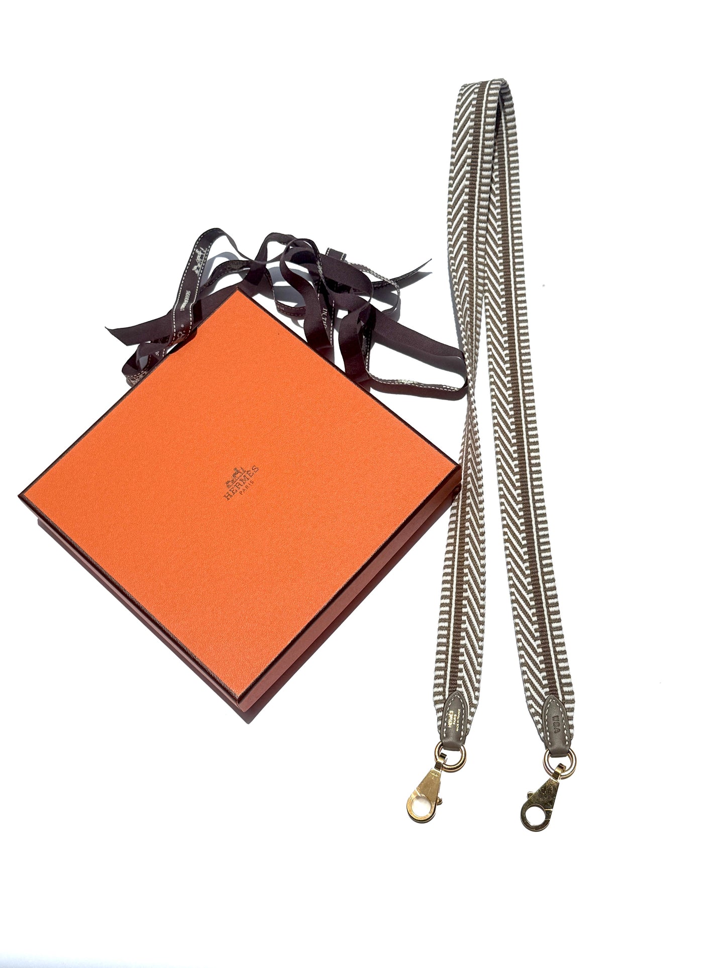 HERMES Bandouliere 25mm Sangle Cavale Canvas Leather Gris Pale Etoupe Bag Strap