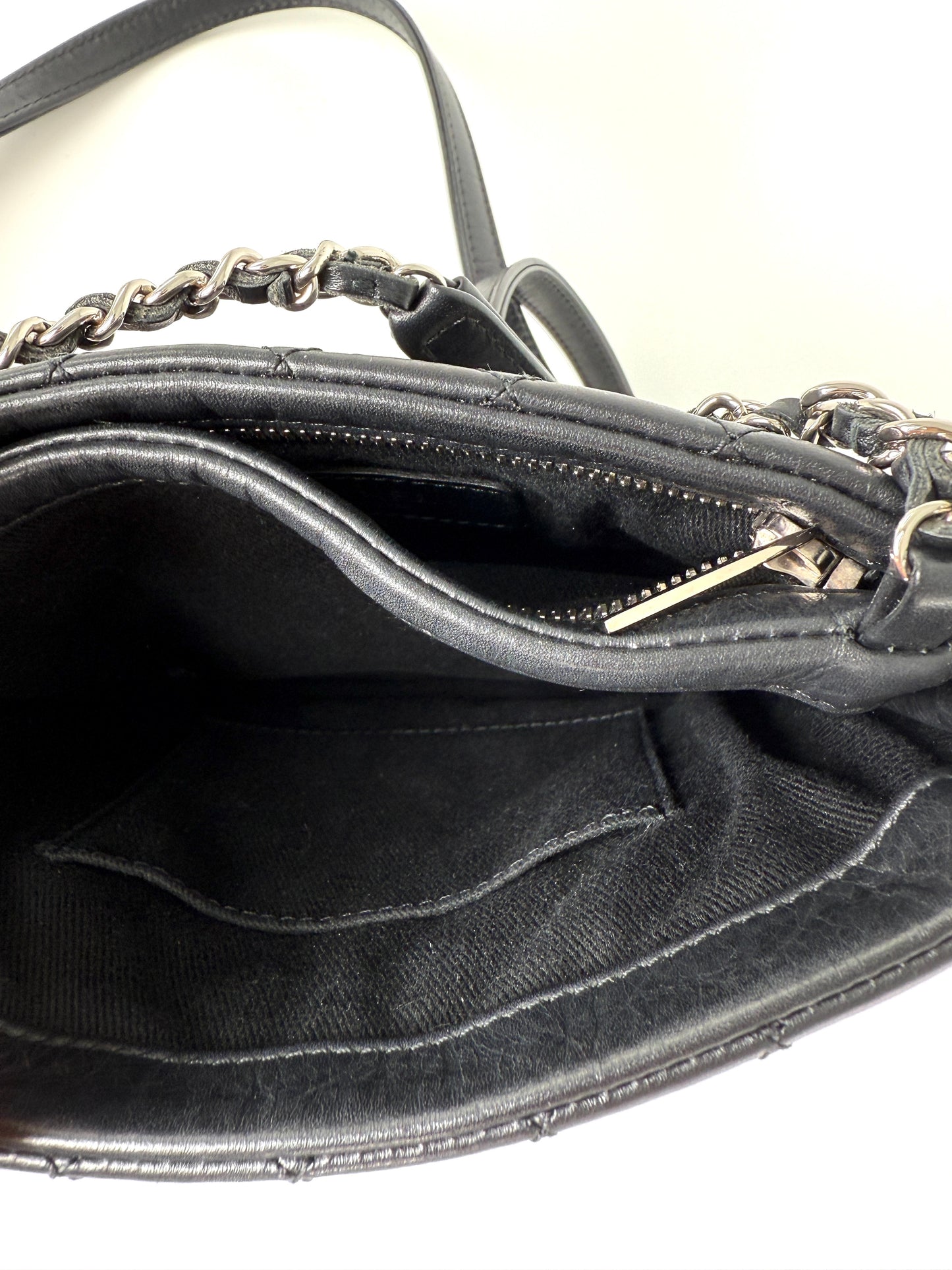 CHANEL Aged Calfskin CC Quilted Uniform Crossbody Black Bag