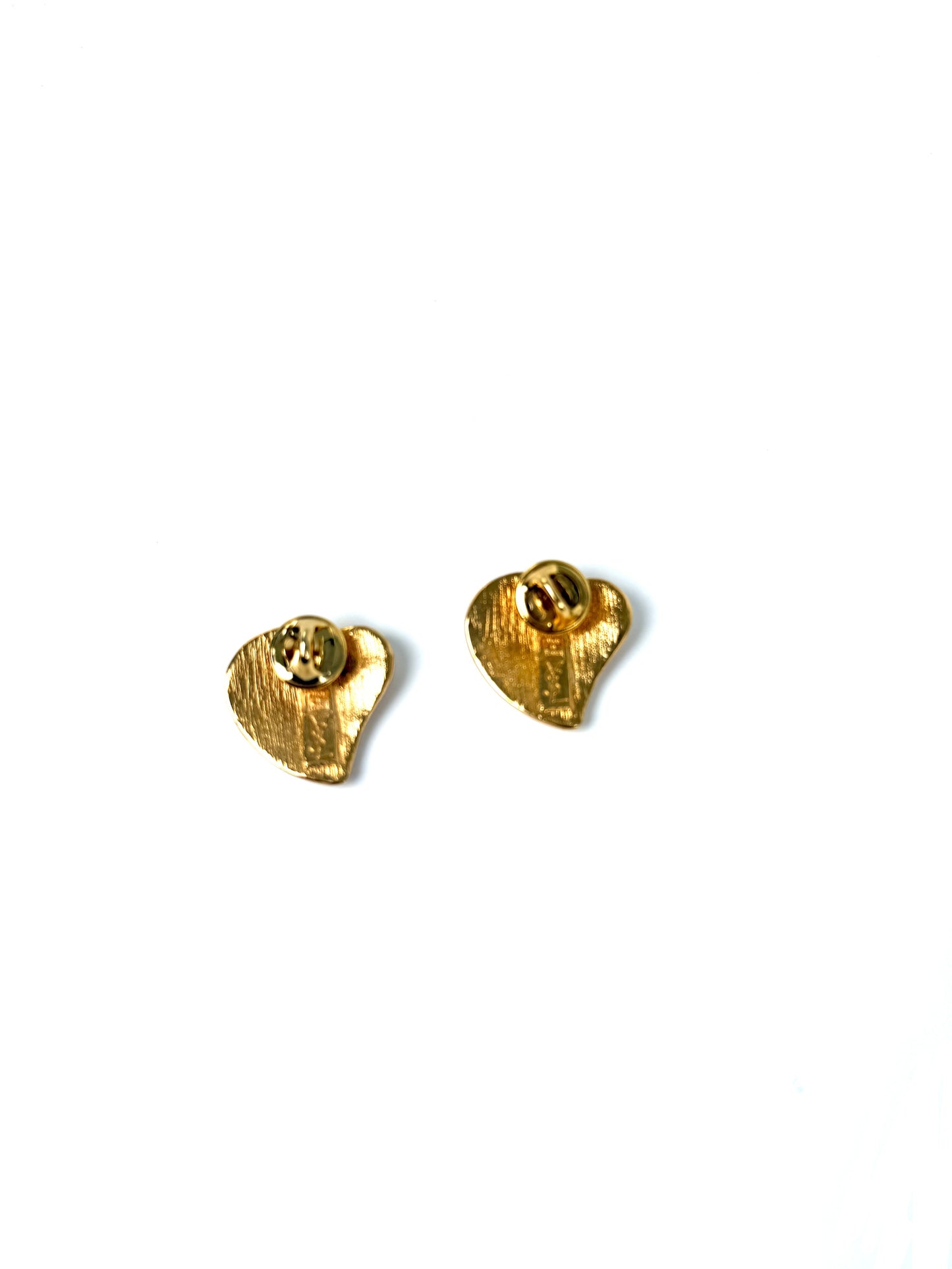 Vintage Saint Laurent YSL Gold Tone Heart Stud Earrings