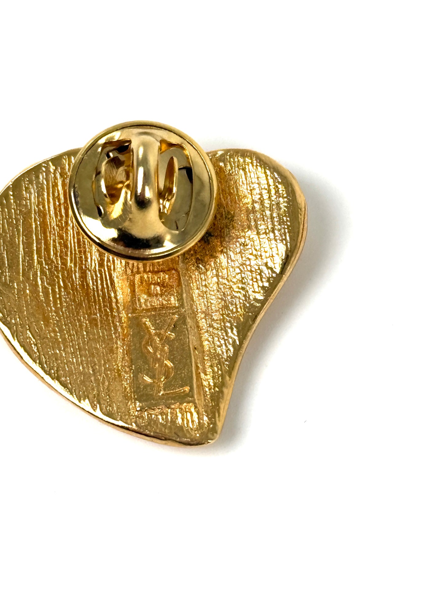 Vintage Saint Laurent YSL Gold Tone Heart Stud Earrings