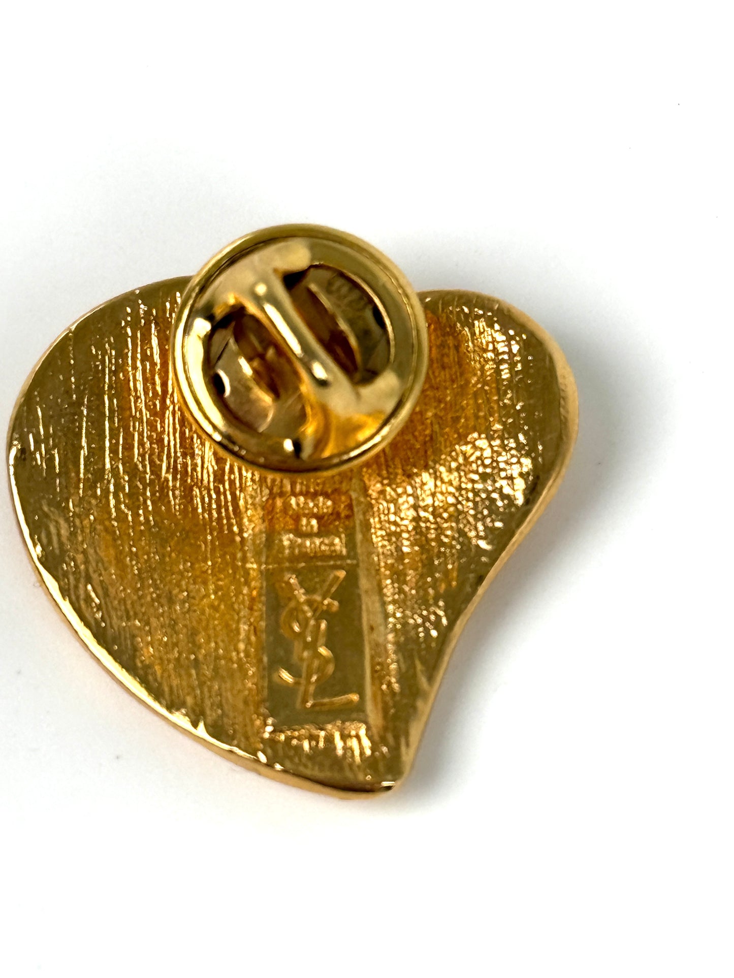 Vintage Saint Laurent YSL Gold Tone Heart Stud Earrings