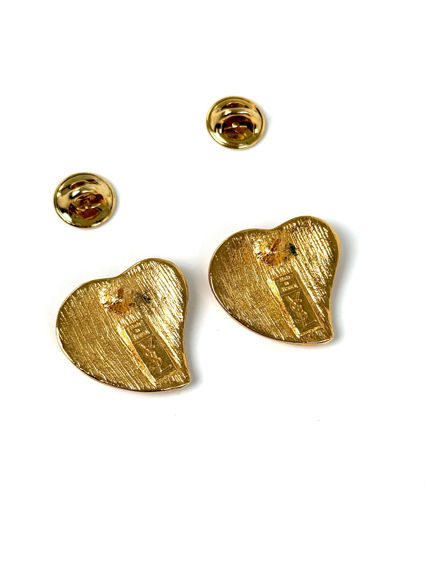 Vintage Saint Laurent YSL Gold Tone Heart Stud Earrings