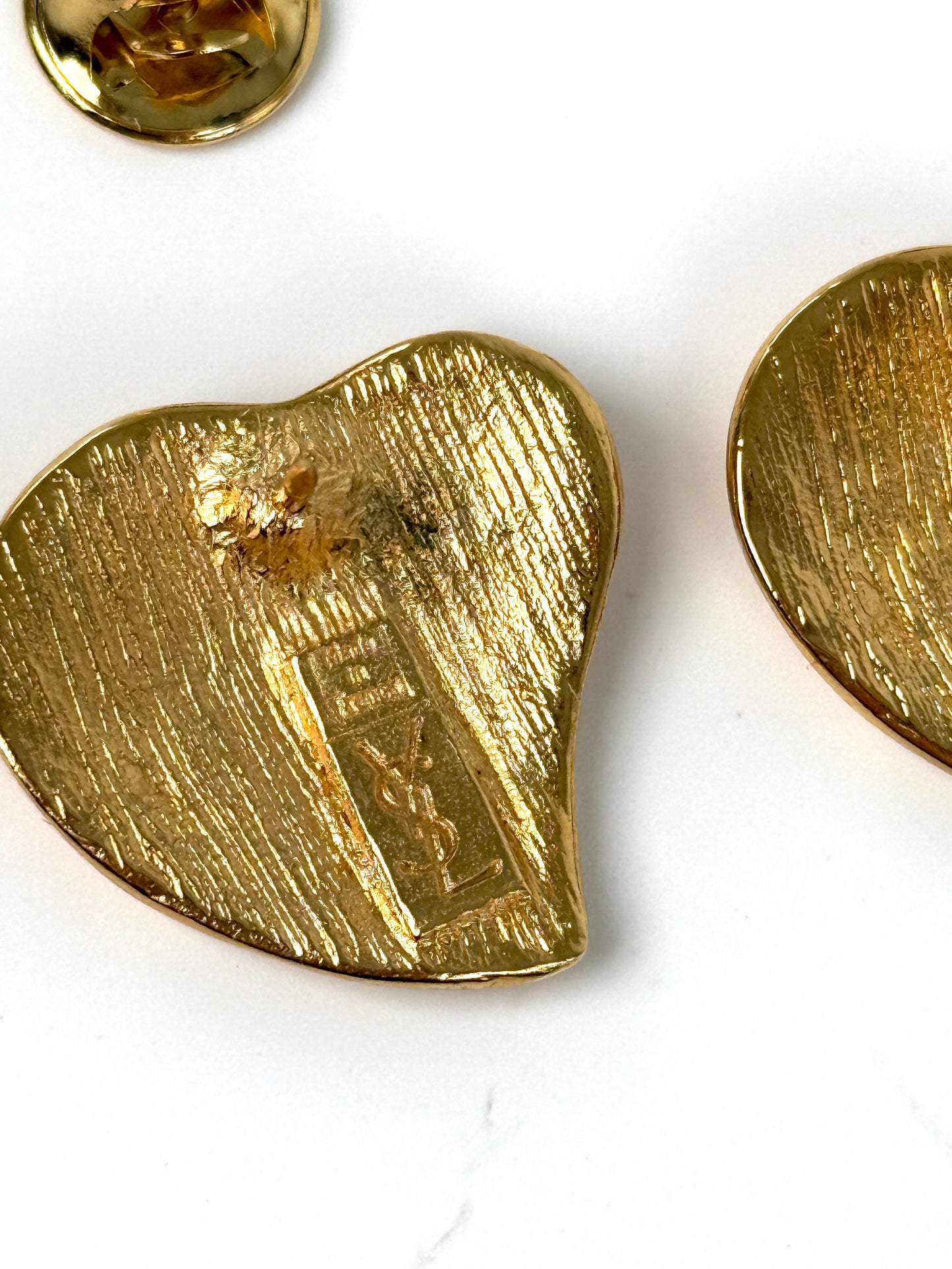 Vintage Saint Laurent YSL Gold Tone Heart Stud Earrings