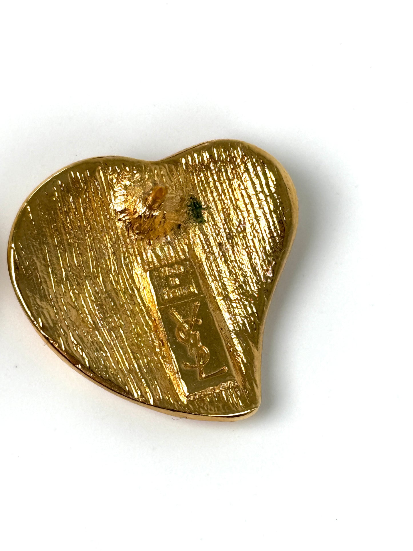 Vintage Saint Laurent YSL Gold Tone Heart Stud Earrings