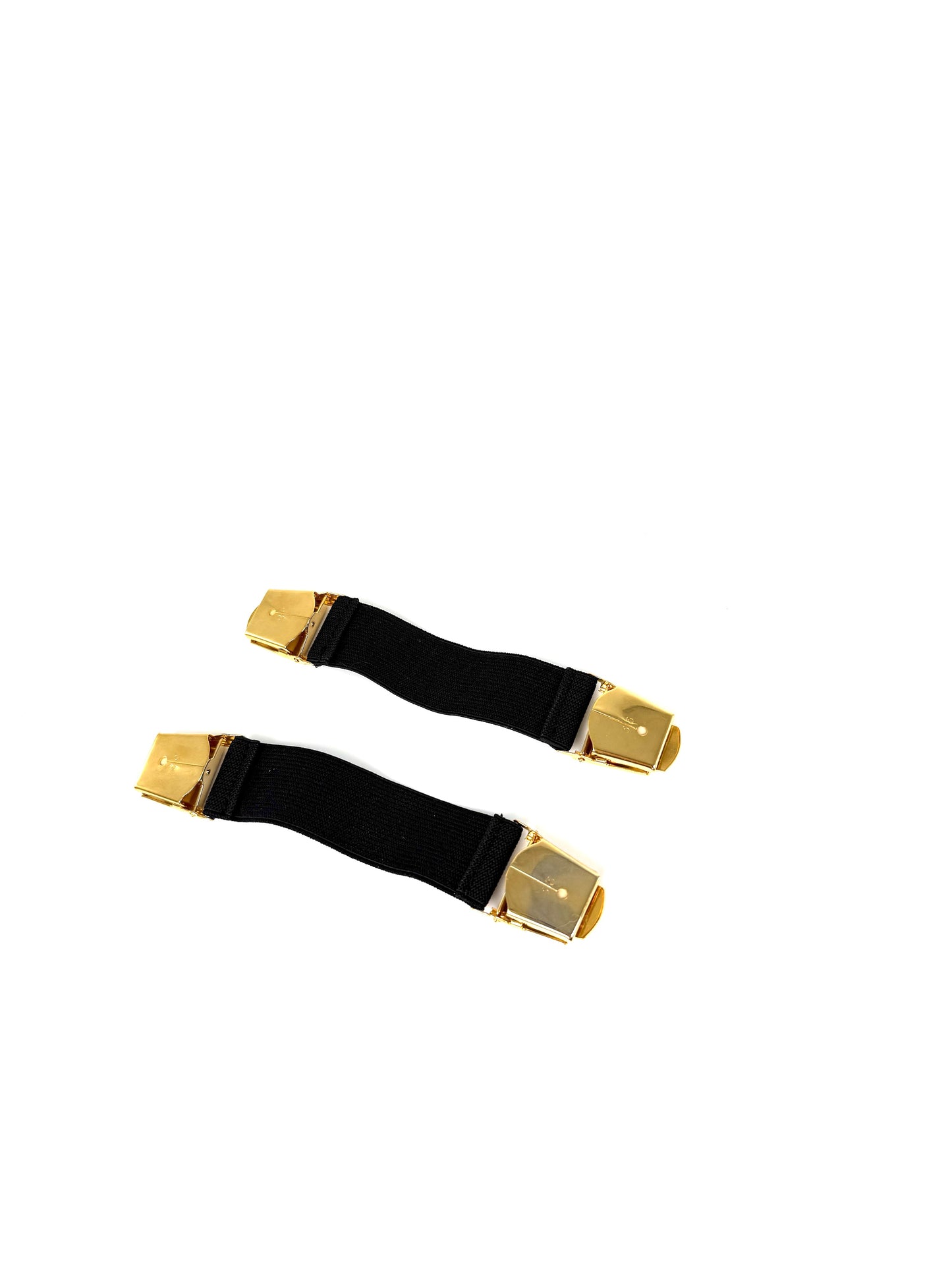 CHANEL 2 Logo Sweater Sleeve Garters Suspenders Elastic Black Gold Tone Clip
