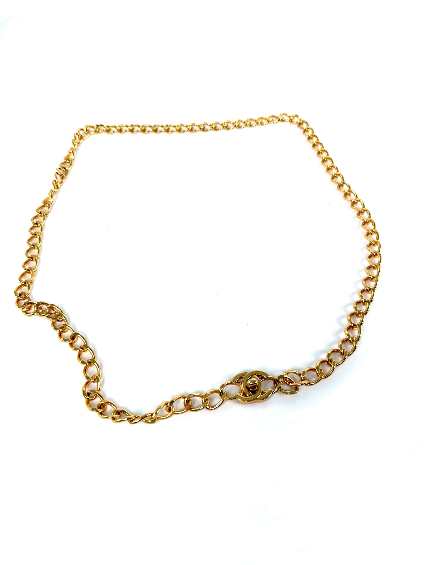Vintage CHANEL Turn lock Gold Chain Link CC Waist Belt Necklace