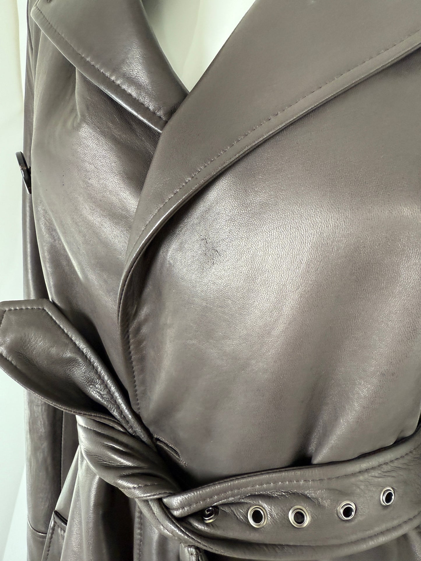NWT Dolce & Gabbana Brown Long Collared Belted Long Leather Coat Jacket 40 4