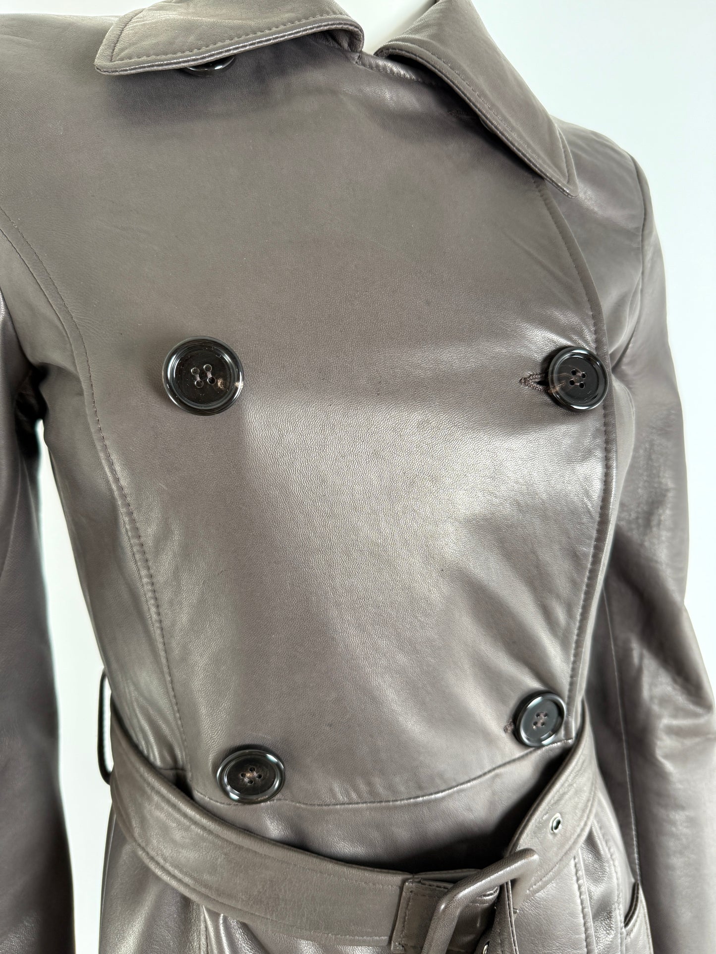 NWT Dolce & Gabbana Brown Long Collared Belted Long Leather Coat Jacket 40 4