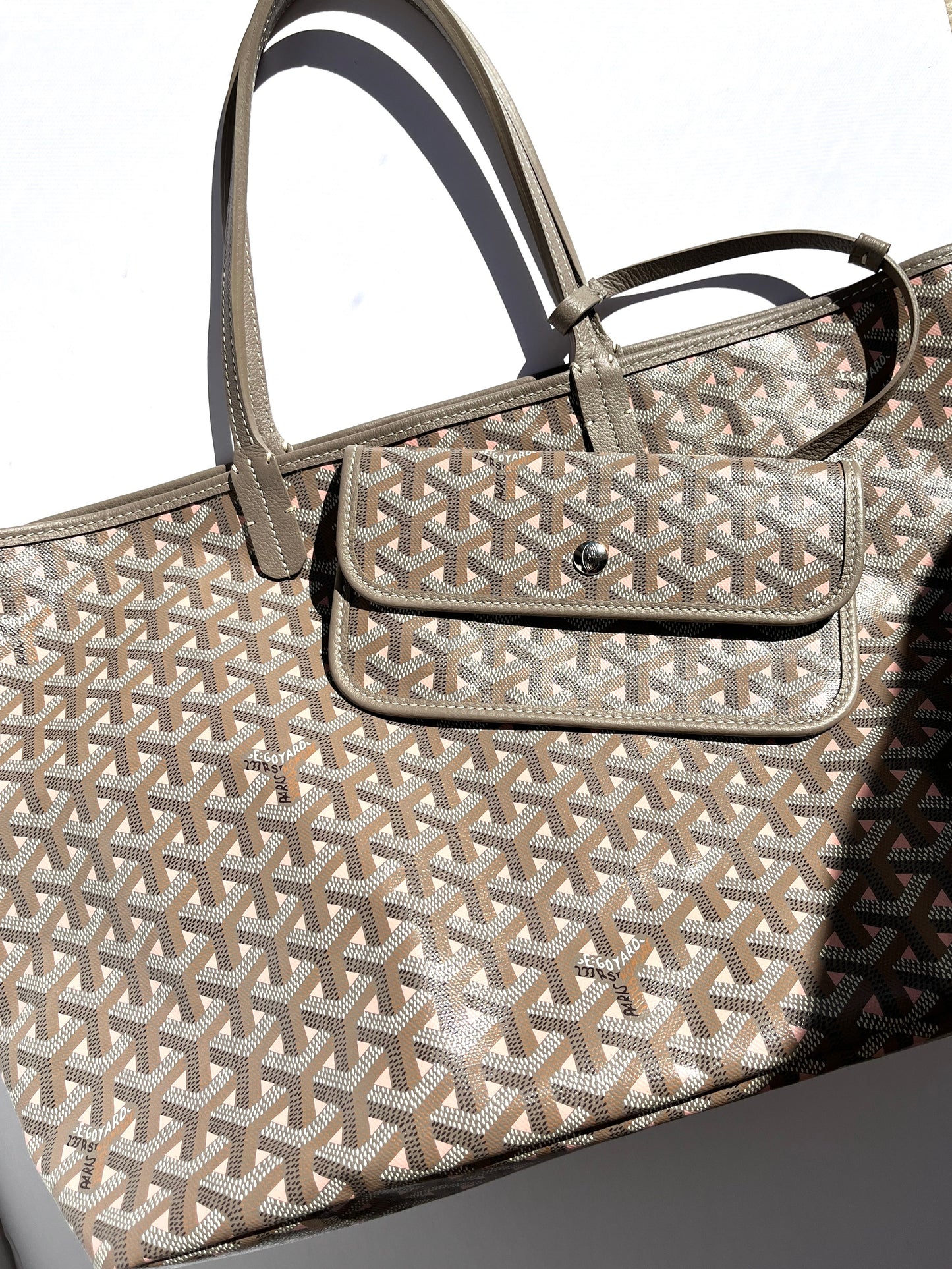 GOYARD Saint Louis PM Claire Voie Pink Taupe Special Edition Reversible Tote Bag with Pouch
