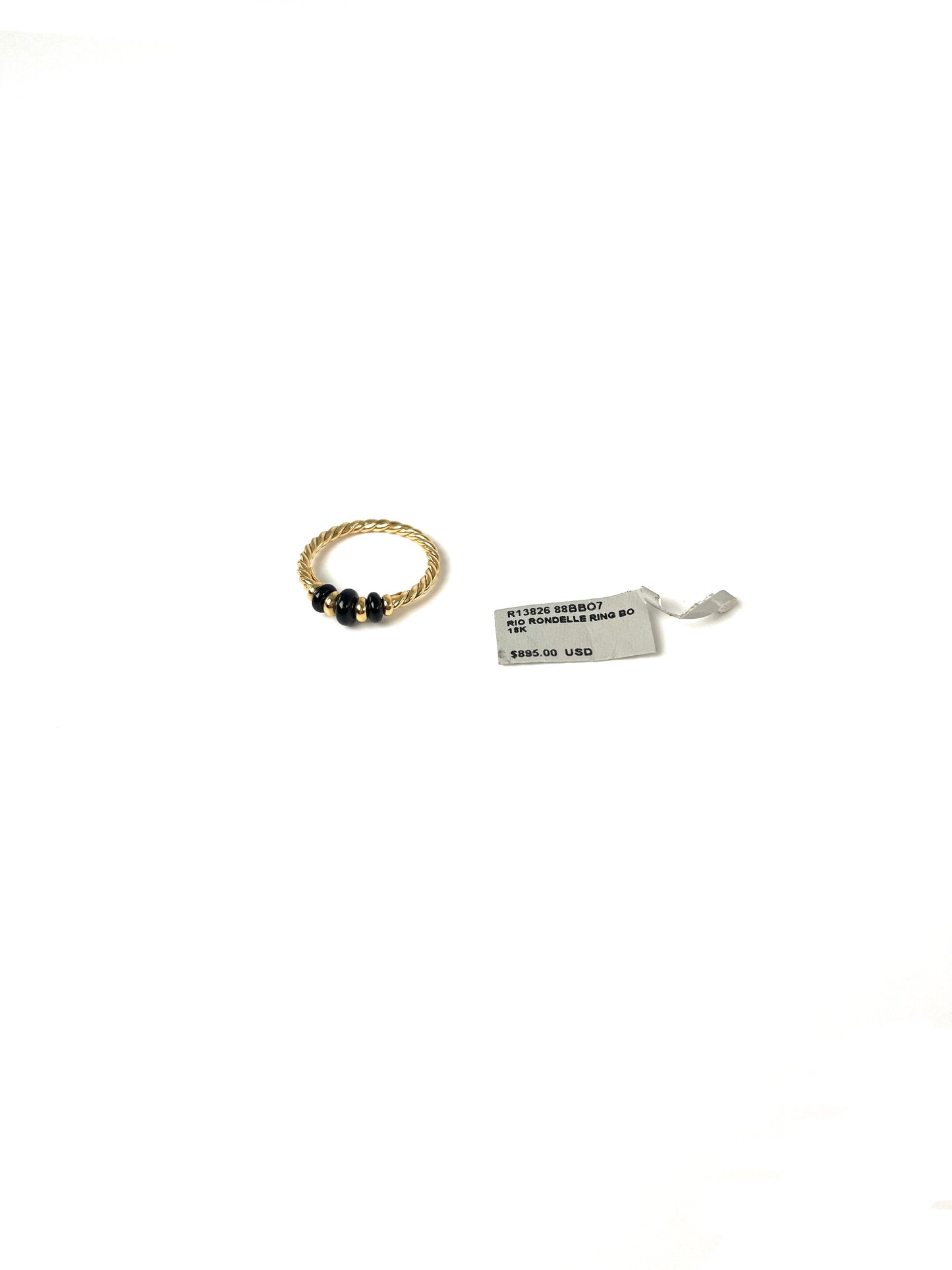 David Yurman 18k Yellow Gold Gradual Cable Onyx Rio Rondelle Ring 6.75